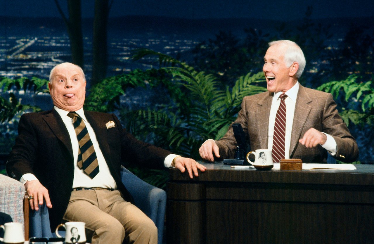THE TONIGHT SHOW STARRING JOHNNY CARSON -- Pictured: (l-r) Comedian/actor Don Rickles, host Johnny Carson on February 7, 1990
