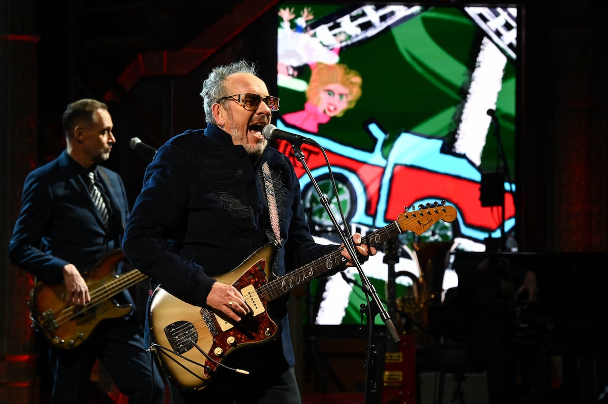 Singer Elvis Costello performs on The Late Show with Stephen Colbert