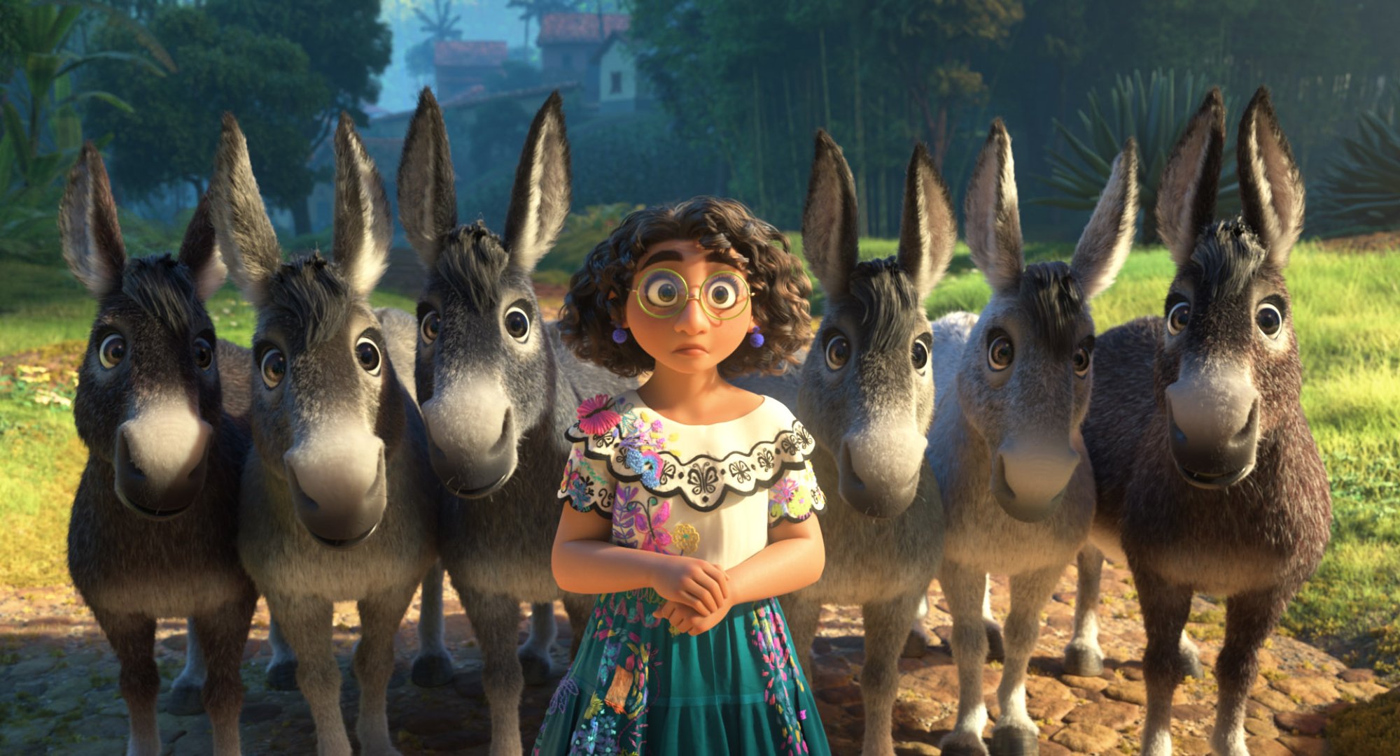 'Encanto' Mirabel voiced by Stephanie Beatriz in an article about 'The Fast and the Furious' looking scared in front of donkeys