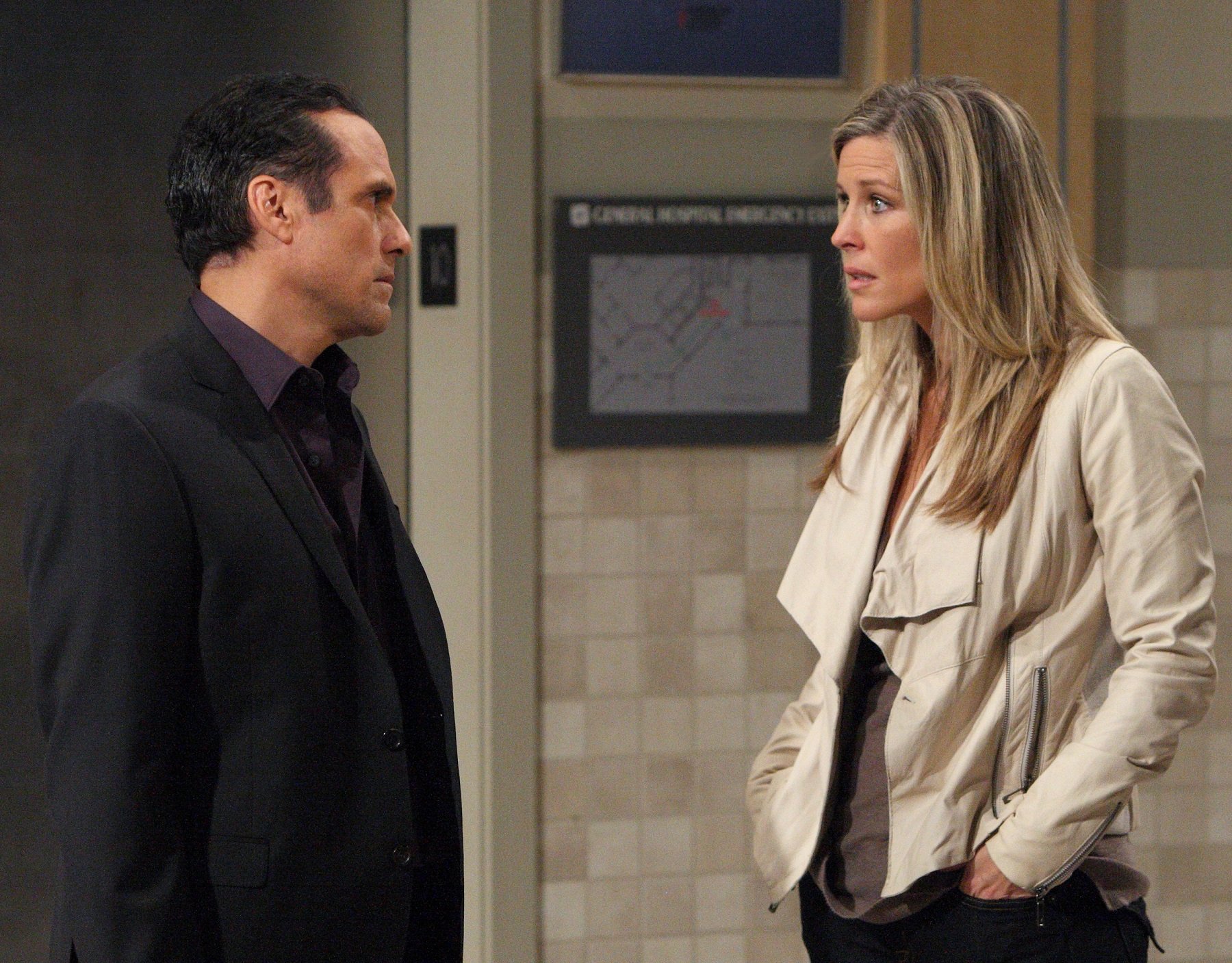 General Hospital this week focuses on Carly and Sonny, both pictured here in black outfits