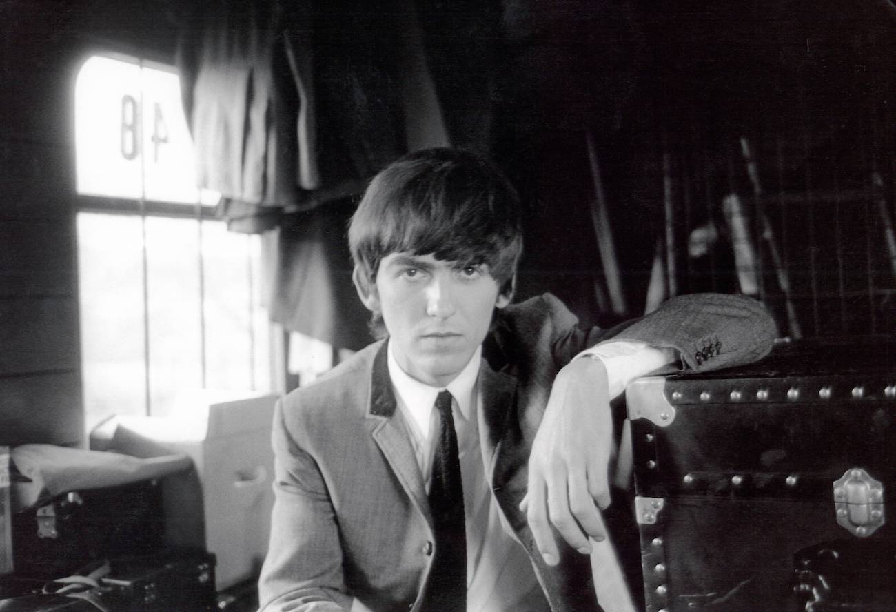 George Harrison on the set of The Beatles' film 'A Hard Day's Night' in 1964.