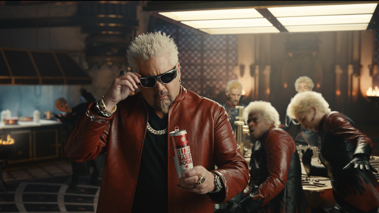 Celebrity chef Guy Fieri removes his sunglasses to check out the Bud Light Hard Seltzer Soda