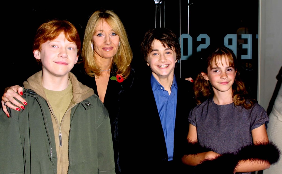 Harry Potter Rupert Grint, Author JK Rowling, Daniel Radcliffe and Emma Watson attend the world premiere of ‘Sorcerer’s Stone’