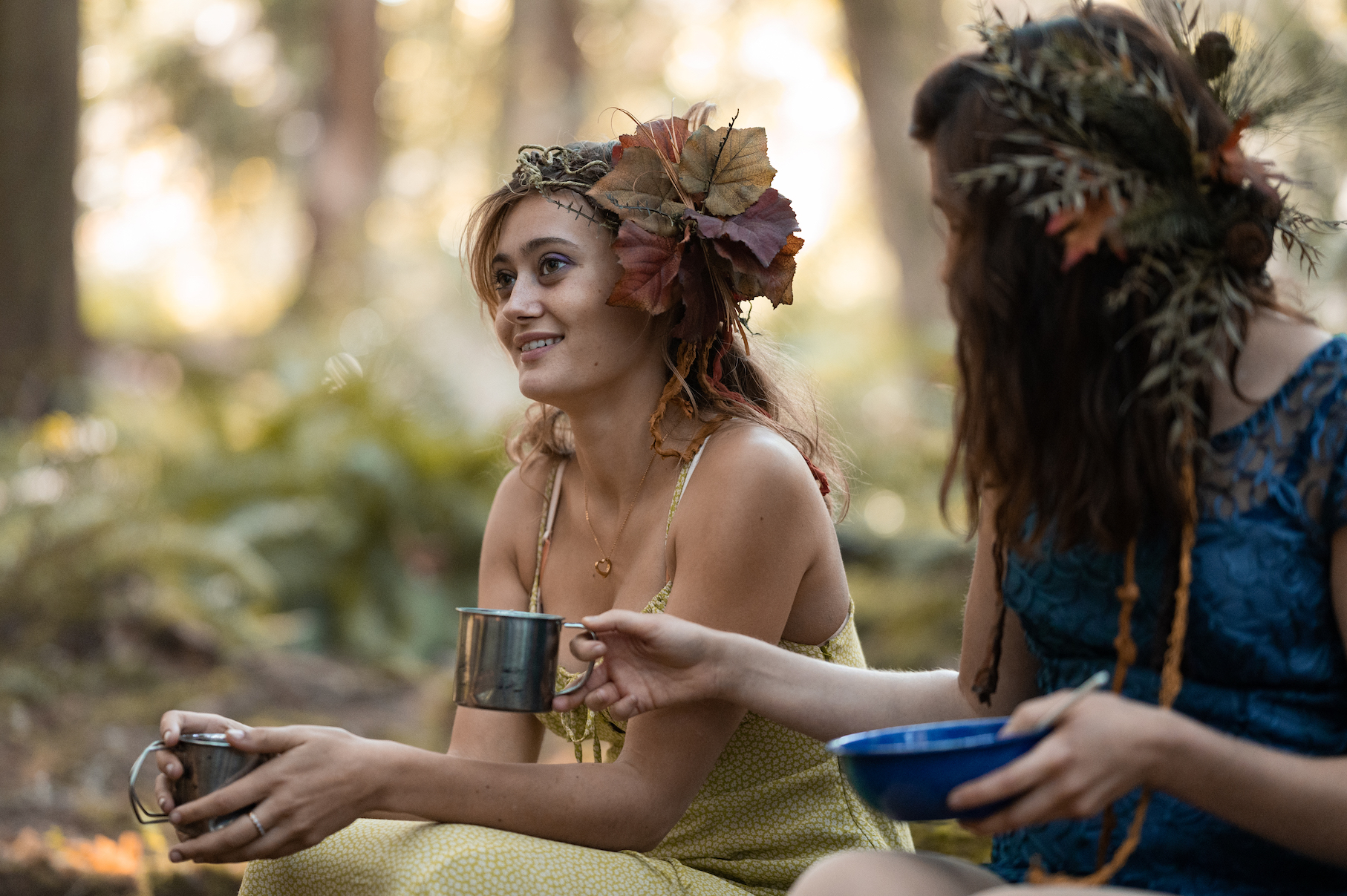 Ella Purnell as Teen Jackie and Sophie Nélisse as Teen Shauna in 'Yellowjackets'