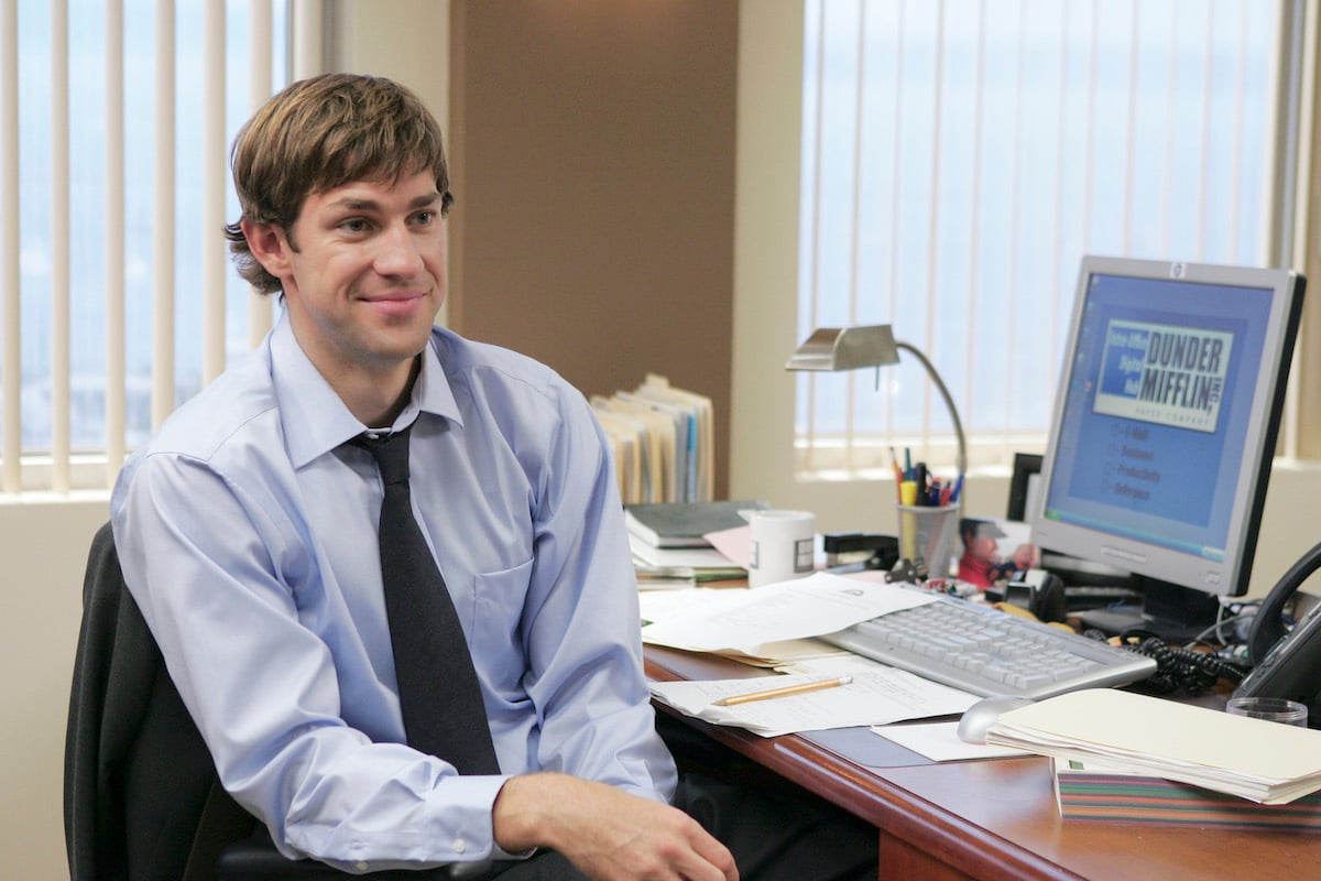 John Krasinski on set of The Office as Jim Halpert