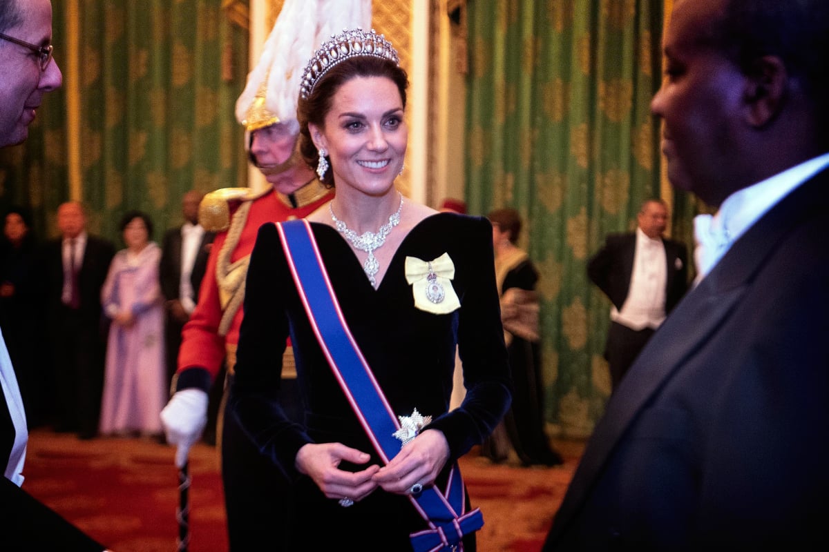 Kate Middleton wears sash and Cambridge Lover's Knot tiara at reception