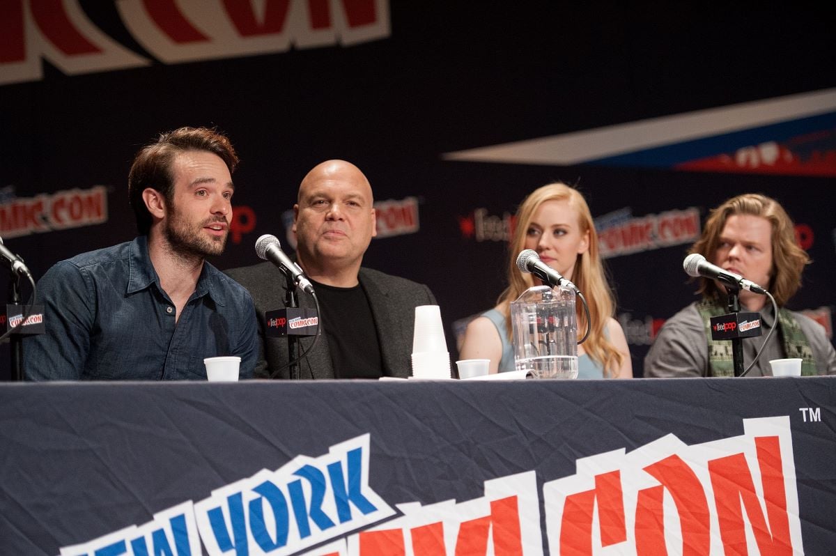 (L-R) 'Daredevil' stars Charlie Cox, Vincent D'Onofrio, Deborah Ann Woll, and Elden Henson