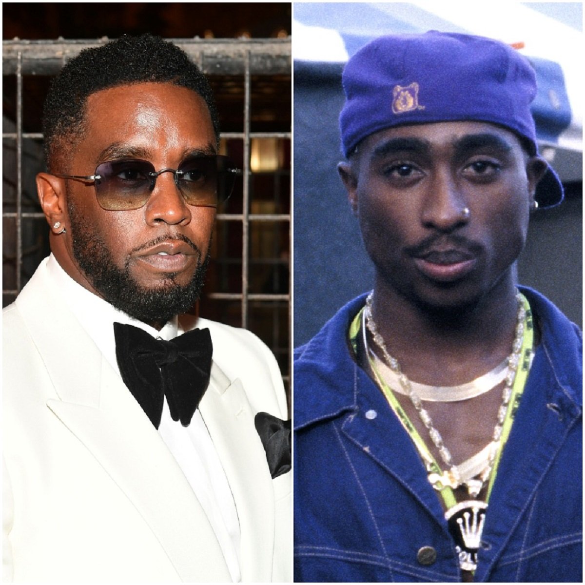 (L) Sean Diddy Combs attends Black Tie Affair, (R) Tupac Shakur backstage at 1992 Summer Jam