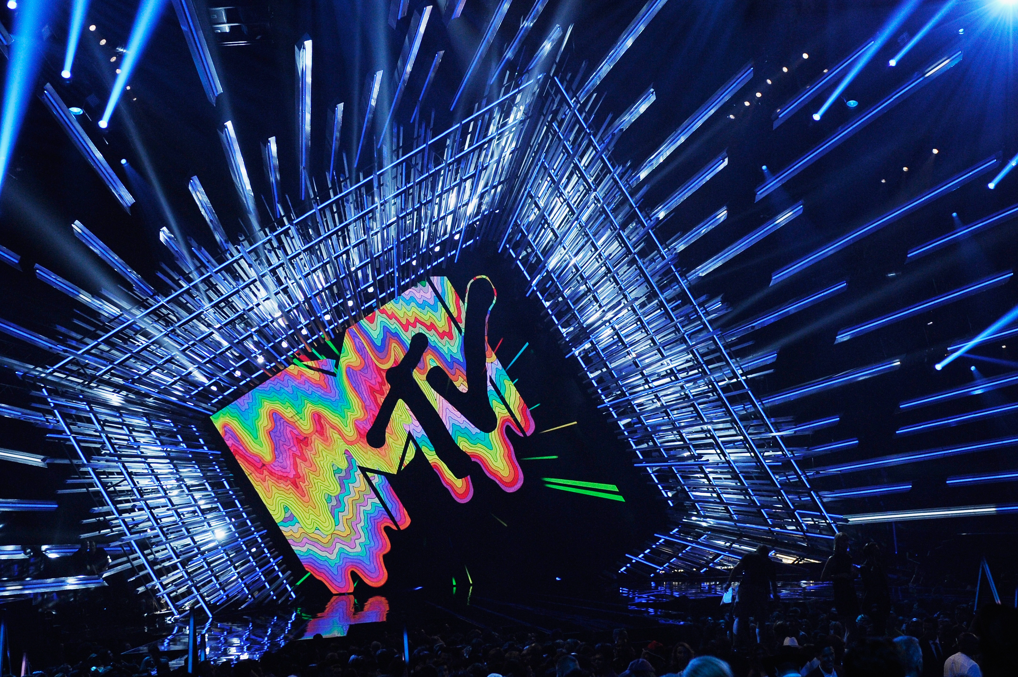 MTV Logo is seen onstage during the 2015 MTV Video Music Awards