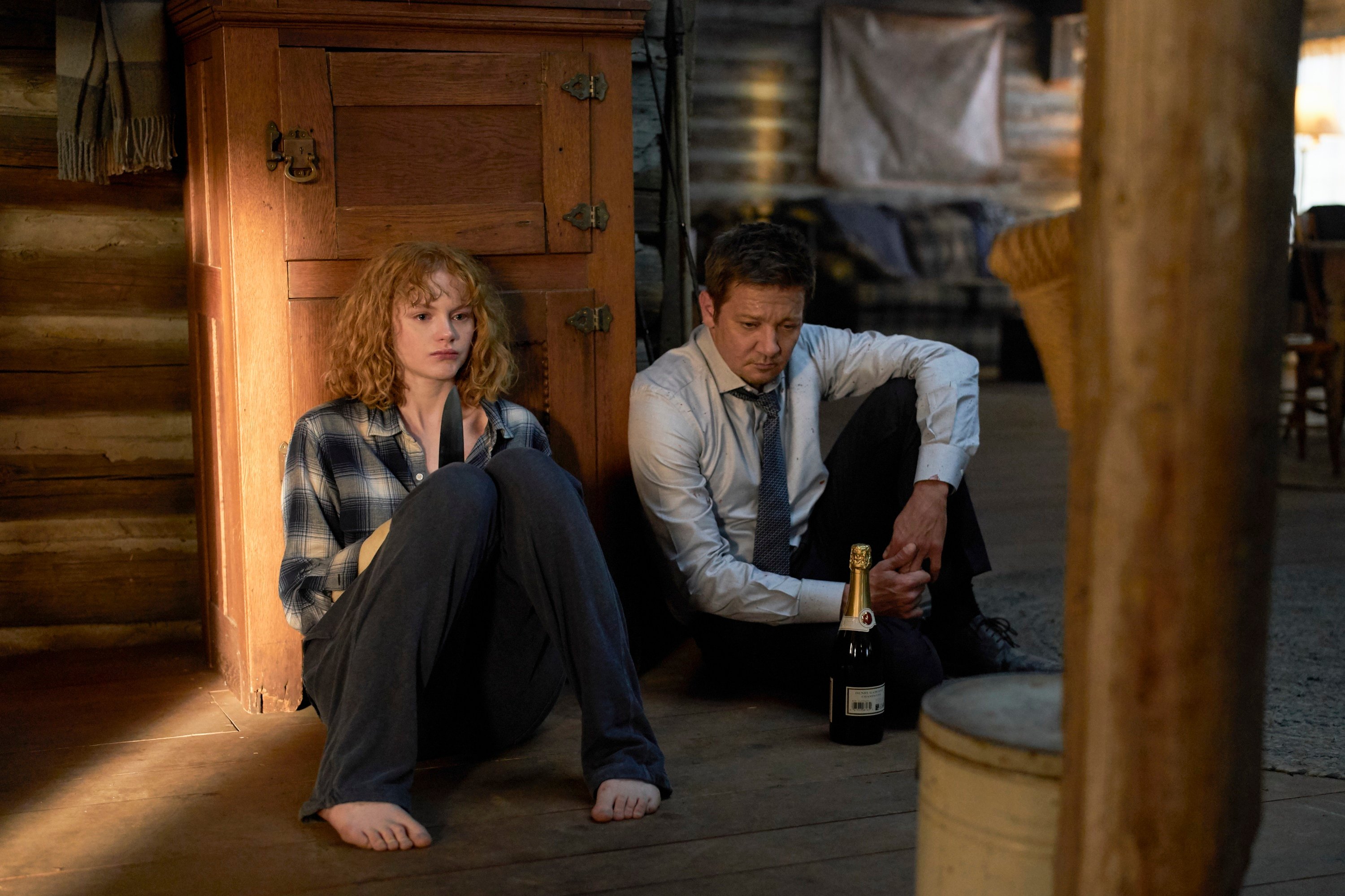 'Mayor of Kingstown' Emma Laird and Jeremy Renner as Iris and Mike
