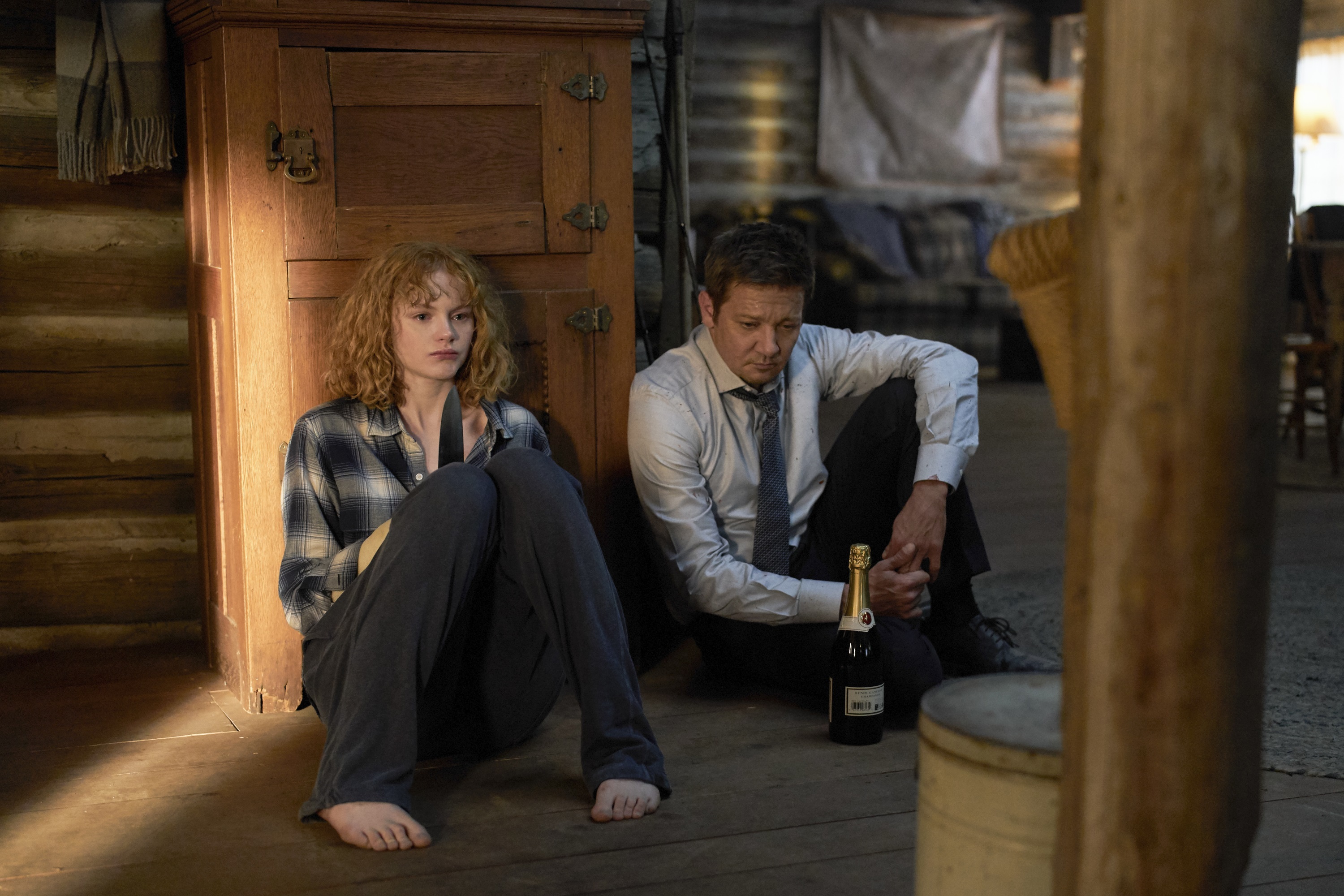 'Mayor of Kingstown' Emma Laird and Jeremy Renner as Iris and Mike