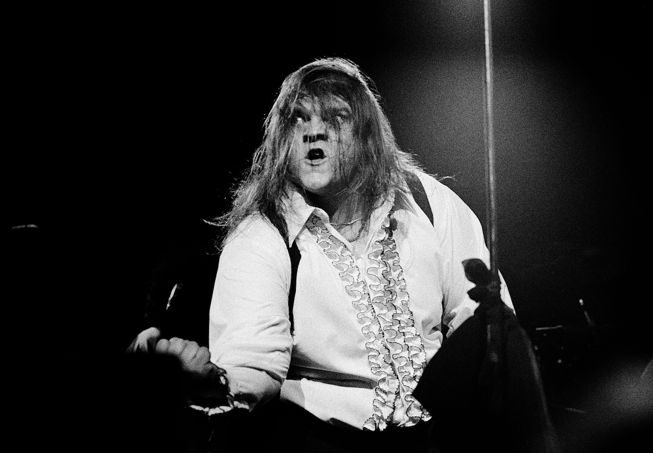 Meat Loaf performing in a white tuxedo shirt at Symphony Hall in Atlanta, Georgia, 1978.