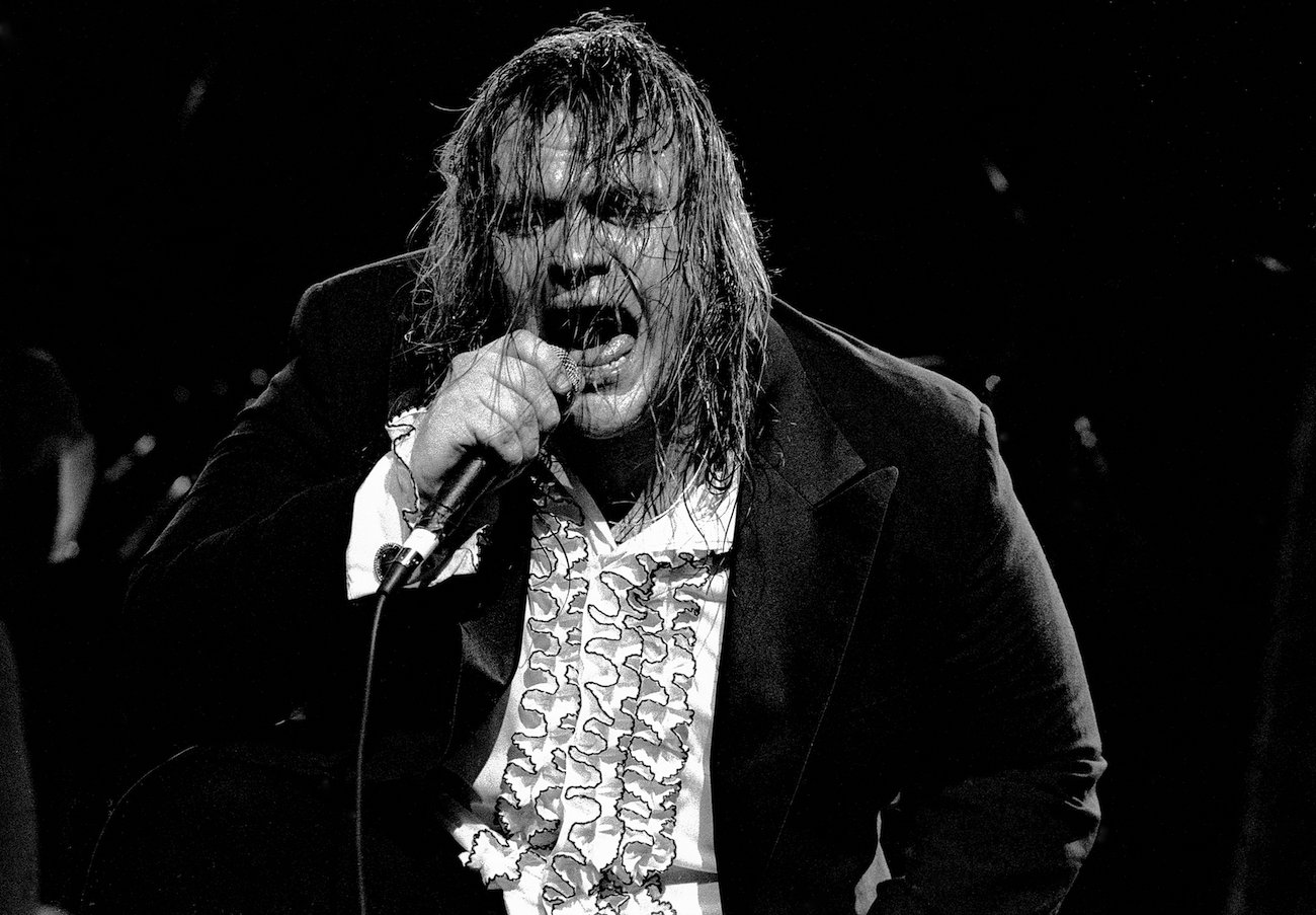 Meat Loaf wearing a tuxedo while performing on stage in Atlanta, Georgia, 1978.
