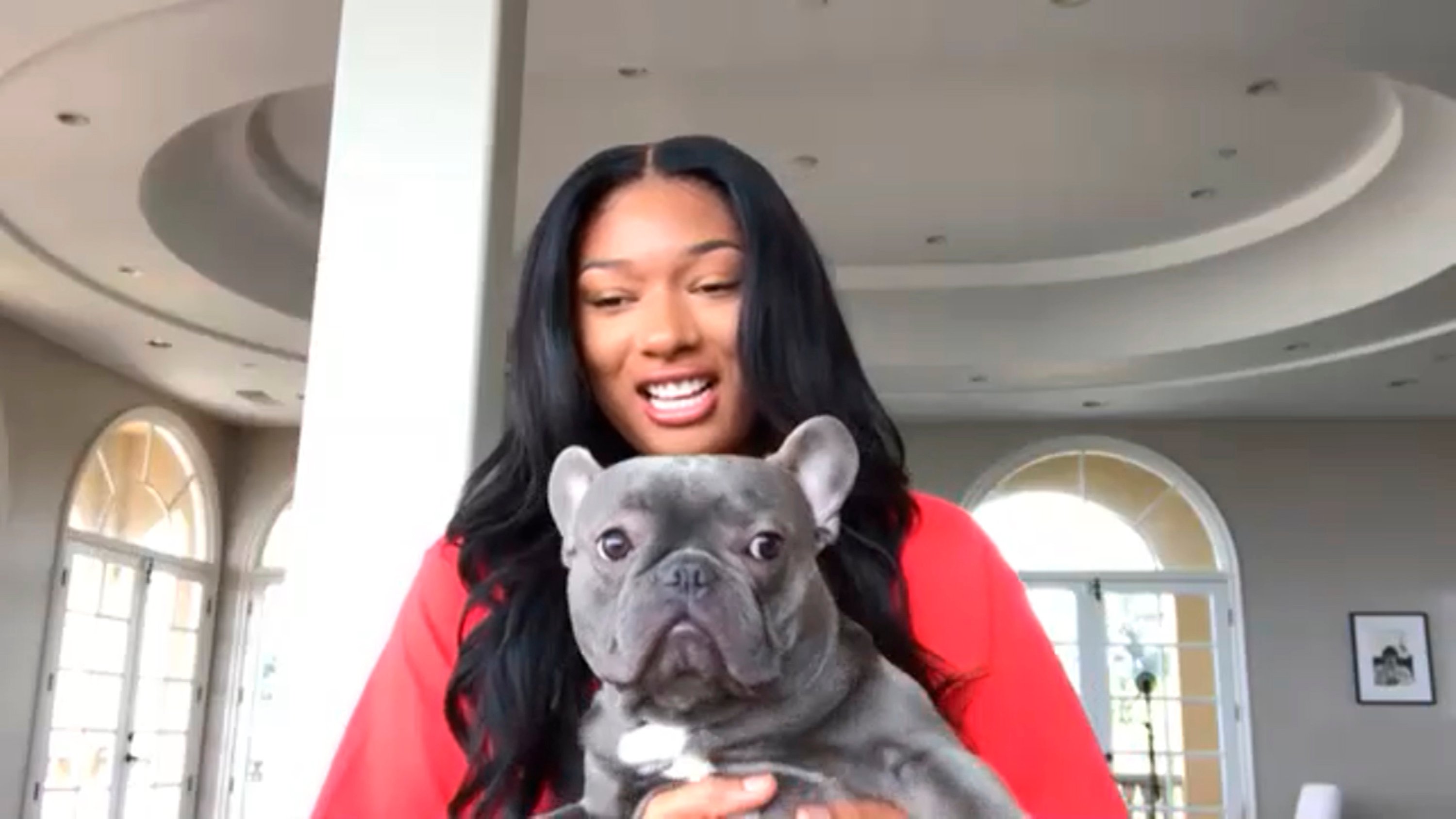 Megan Thee Stallion and her dog on 'The Tonight Show Starring Jimmy Fallon'