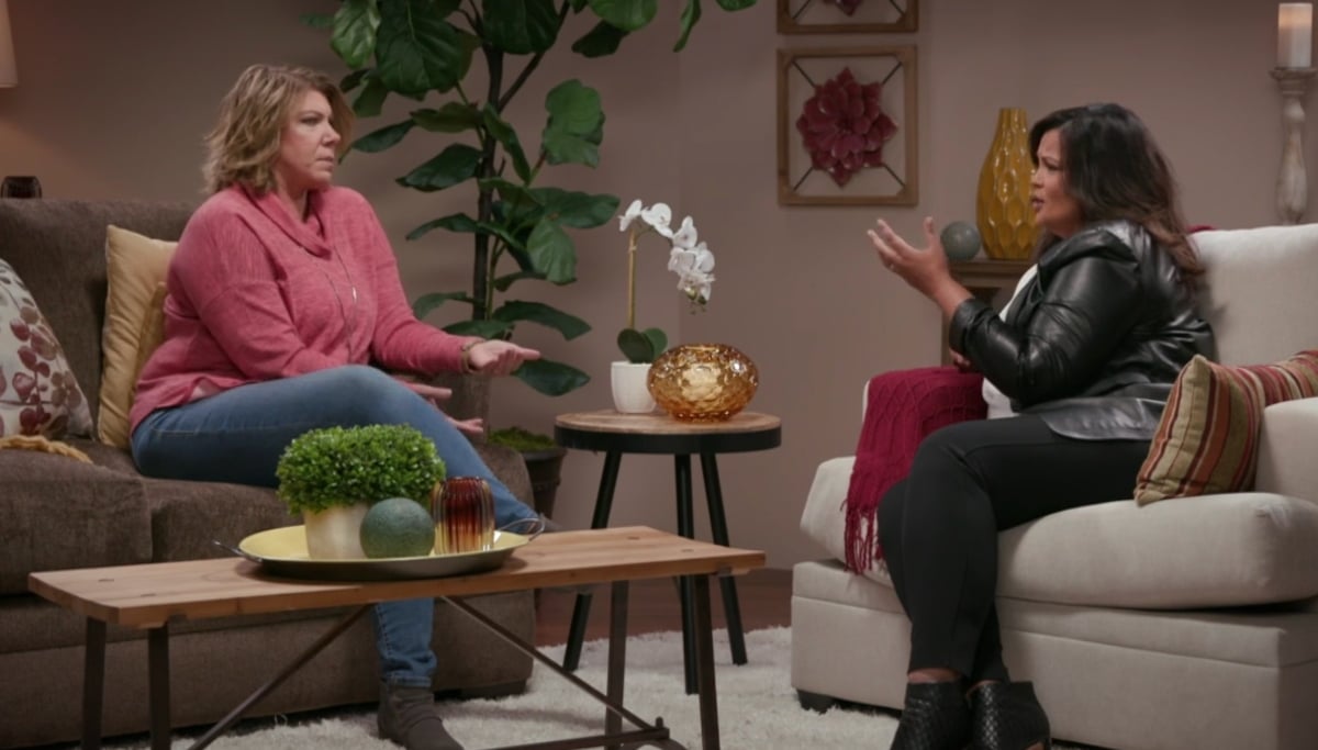 Meri Brown wearing a pink shirt with the host of 'Sister Wives' 'One-on-One' Season 16 on TLC.