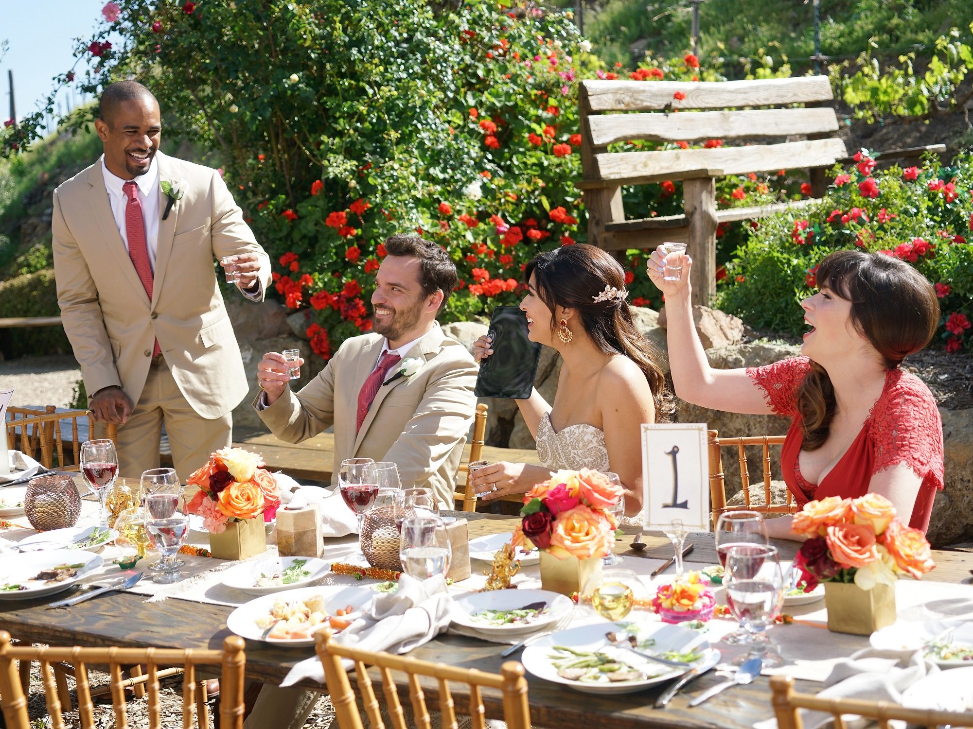 Damon Wayans, Jr., Jake Johnson, Hannah Simone and Zooey Deschanel in 'New Girl'