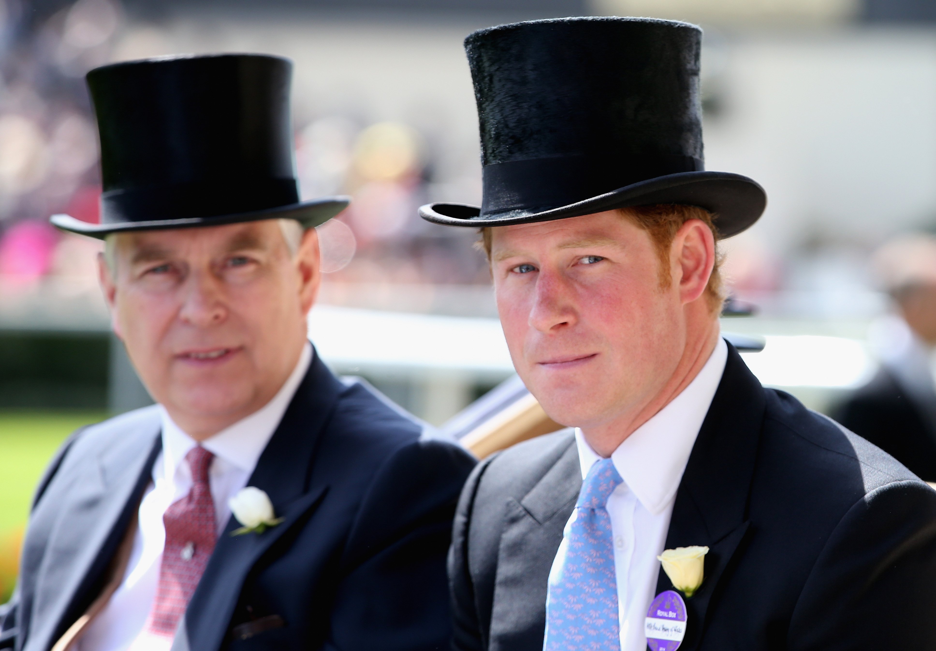Prince Andrew and Prince Harry riding in a carriage to attend day one of Royal Ascot