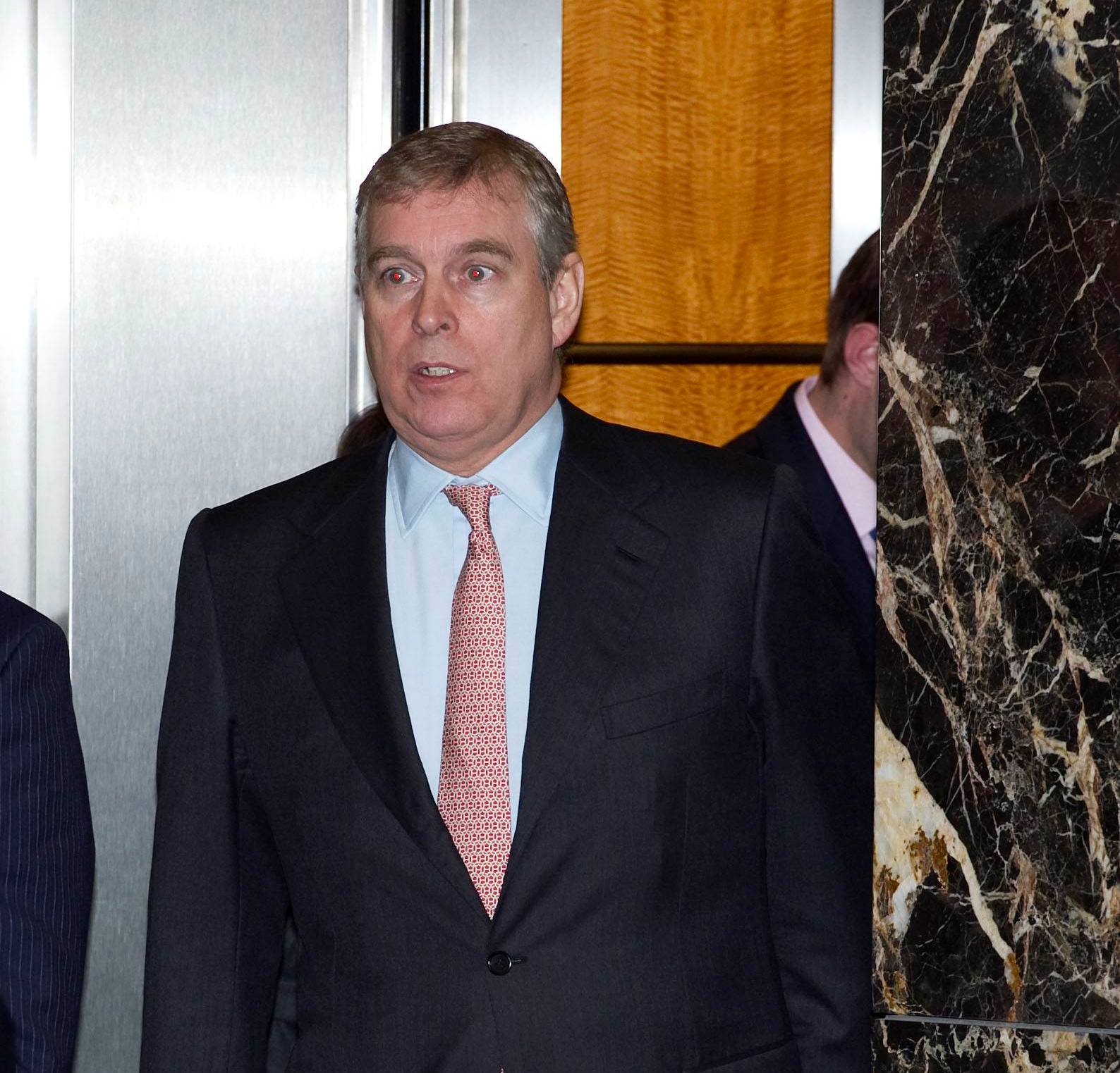 Prince Andrew leaving the headquarters of Crossrail at Canary Wharf