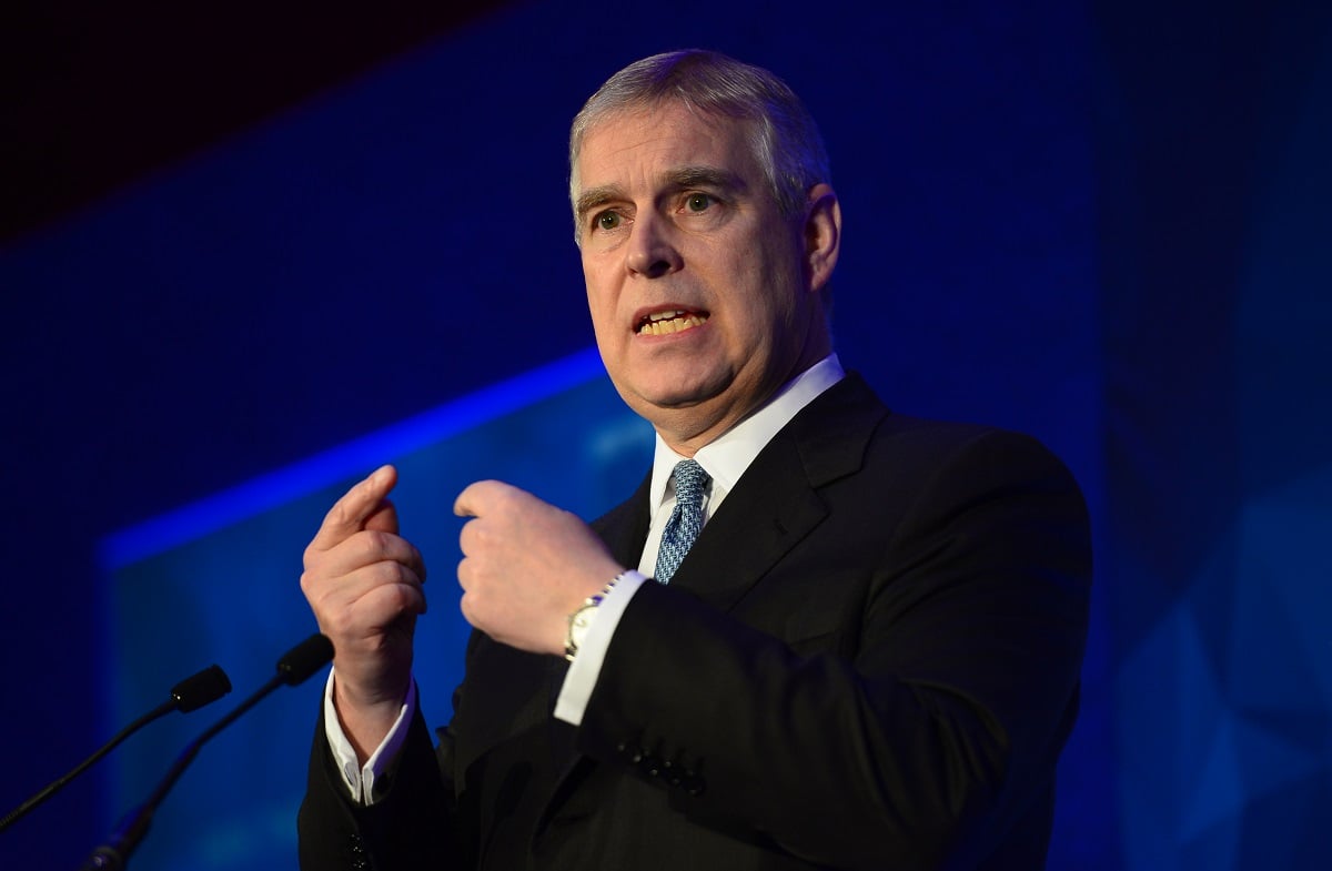 Prince Andrew speaking onstage at the London Global African Investment Summit