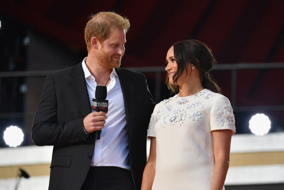 Prince Harry and Meghan Markle speak during the 2021 Global Citizen Live festival