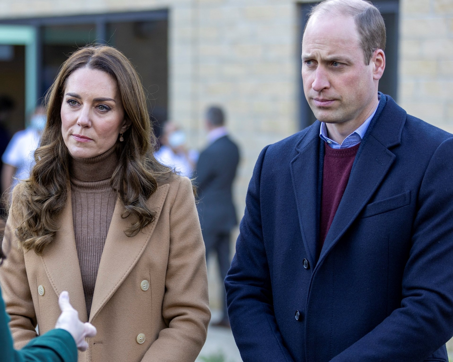 Prince William and Kate Middleton talking with staff at Clitheroe Community Hospital