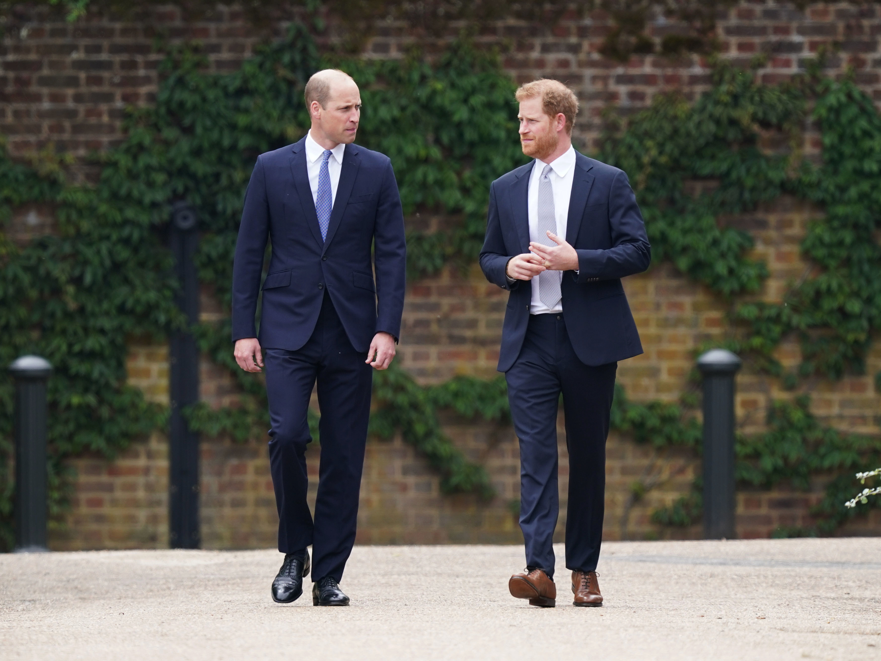 Prince William and Prince Harry arriving together for the unveiling of a statue they commissioned of their mother, Princess Diana