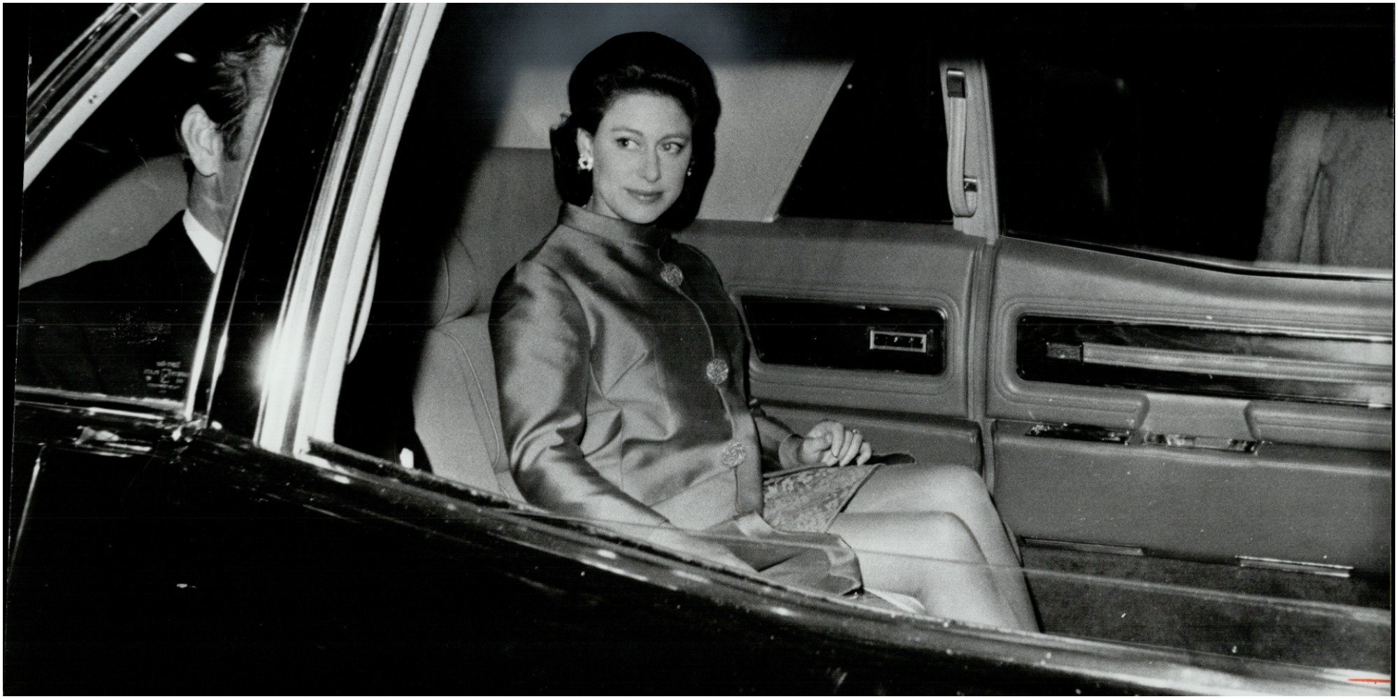 Princess Margaret in a car in 1967.