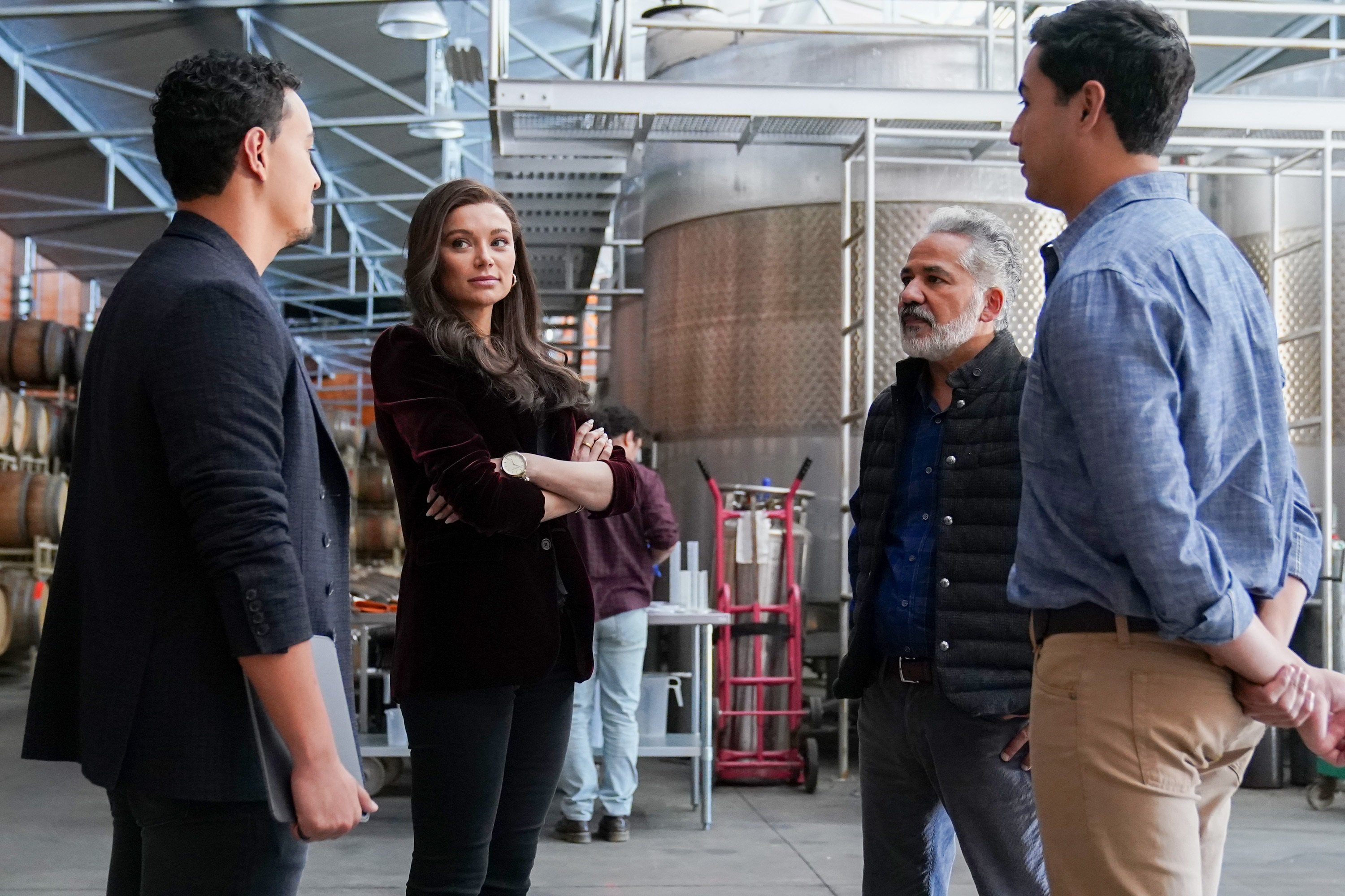 'Promised Land' cast Christina Ochoa and John Ortiz talking in the Heritage House Winery as Veronica and Joe Sandoval