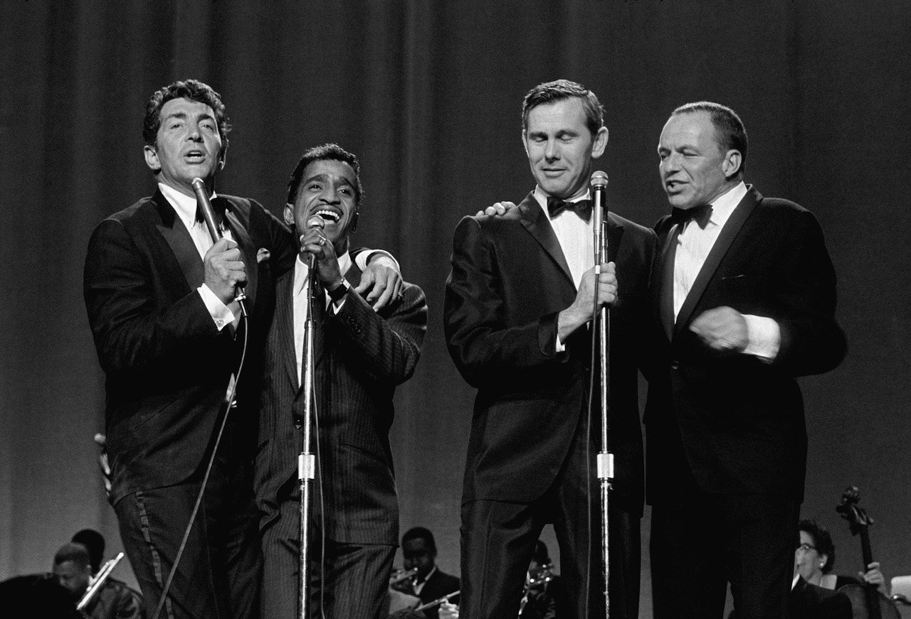 Dean Martin, Sammy Davis, Jr., Johnny Carson and Frank Sinatra perform together in 1965