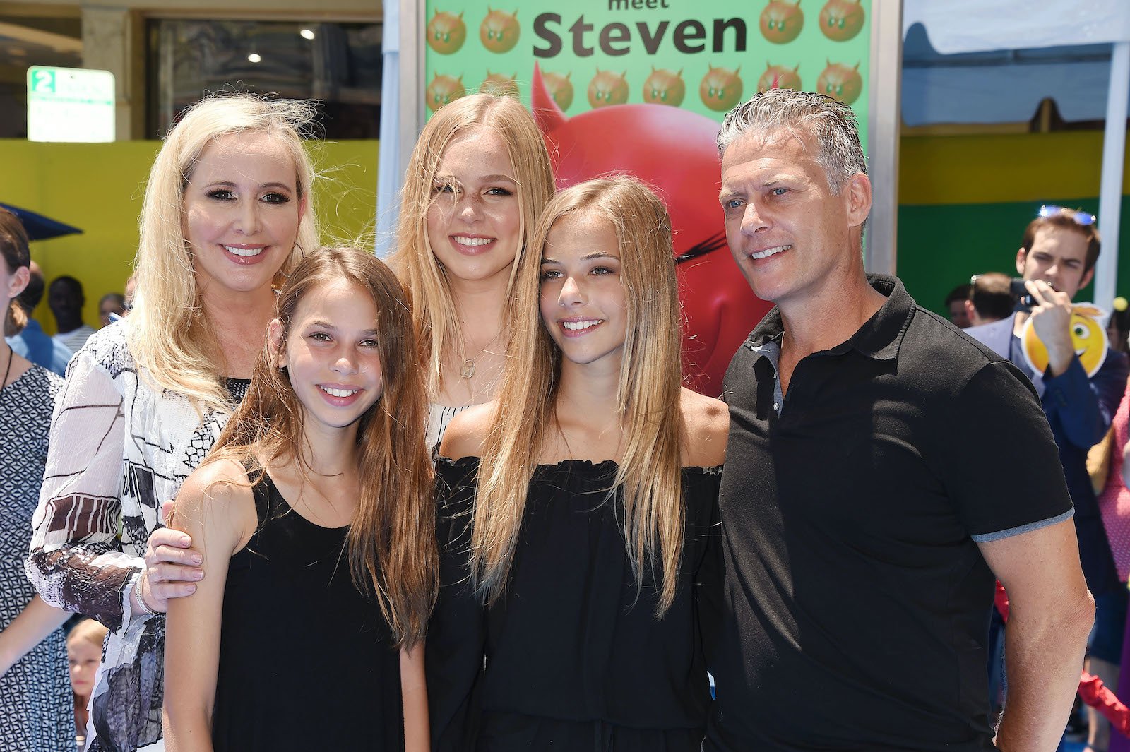 Shannon Beador and husband David Beador and family stop for a photo at the premiere Of Columbia Pictures And Sony Pictures Animation's 'The Emoji Movie' in 2017 