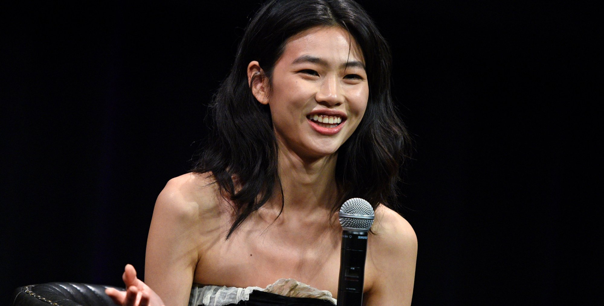 'Squid Game' actor HoYeon Jung wearing strapless black dress.