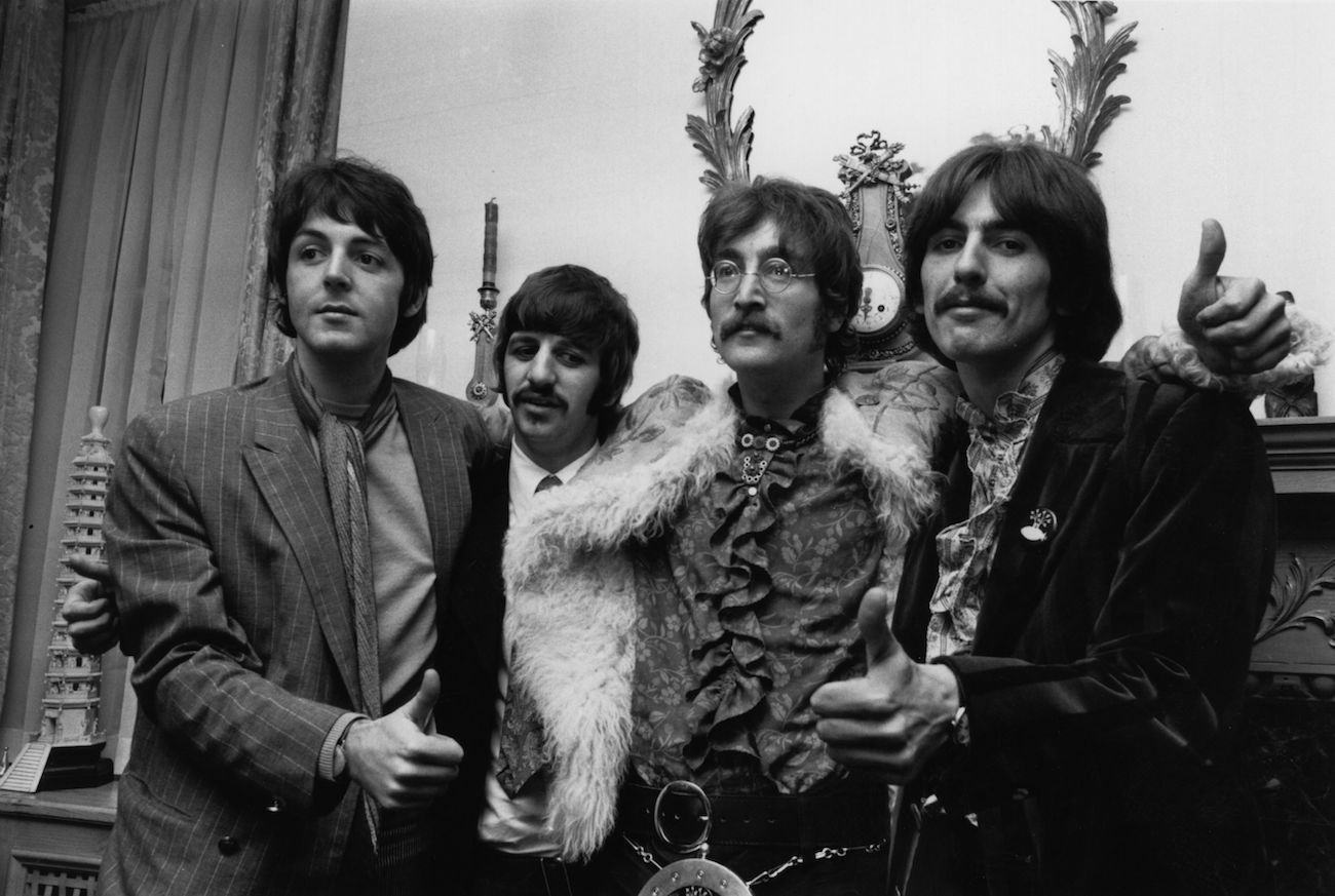 The Beatles posing for a photo call for the launch of 'Sgt. Pepper's Lonely Hearts Club Band' in 1967.