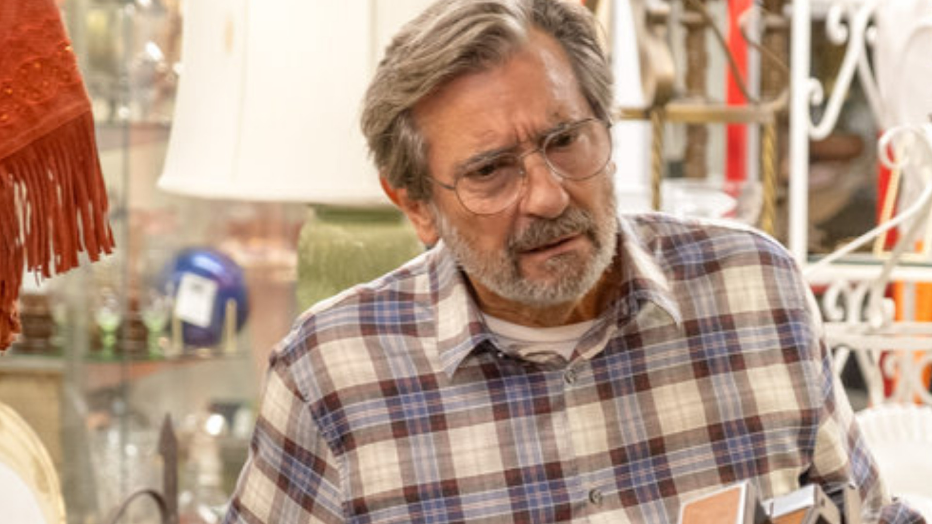 Griffin Dunne as Nicky looks at an expensive antique camera in horror in ‘This Is Us’ Season 6 Episode 2