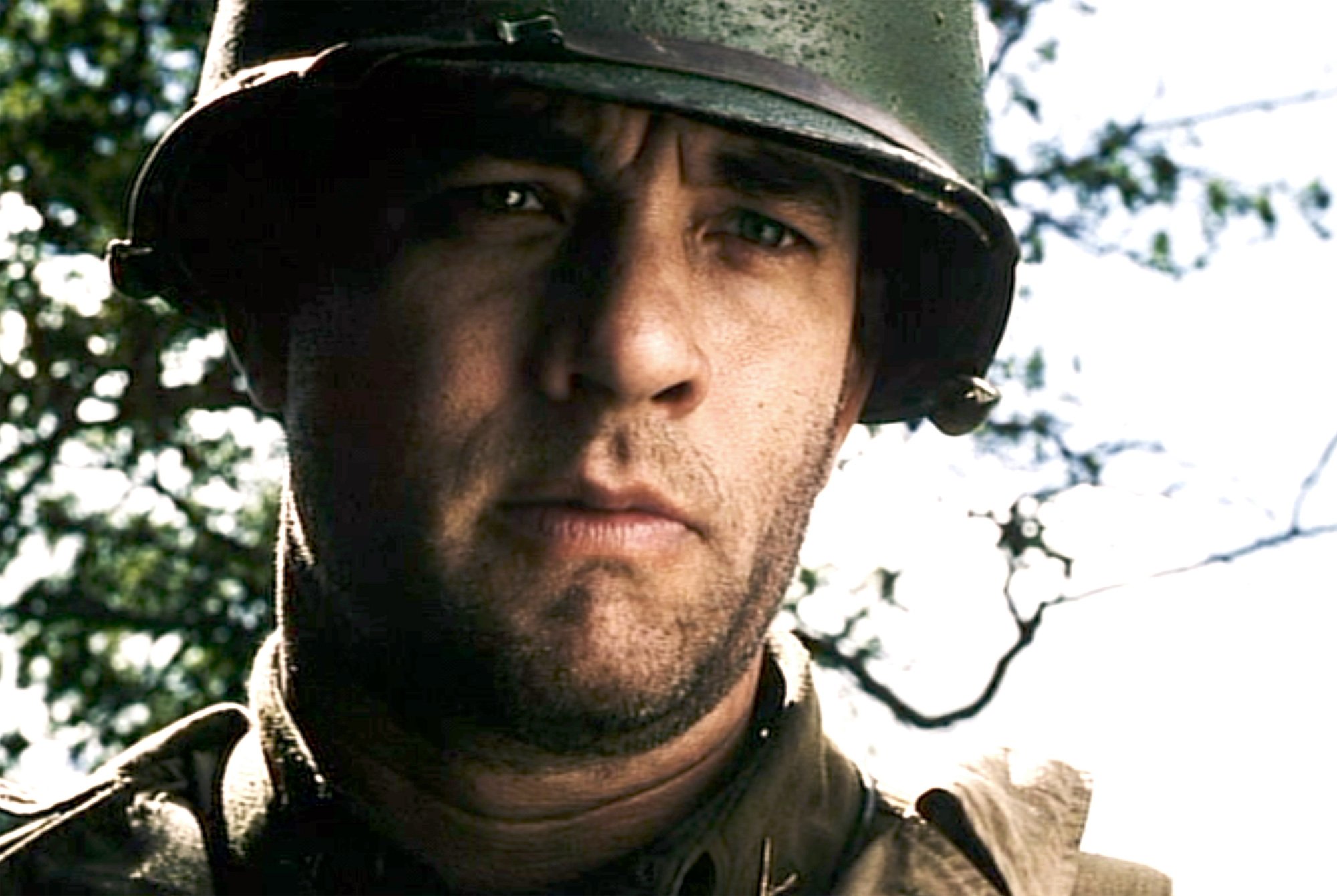 Tom Hanks war movie 'Saving Private Ryan' closeup of hanks in helmet