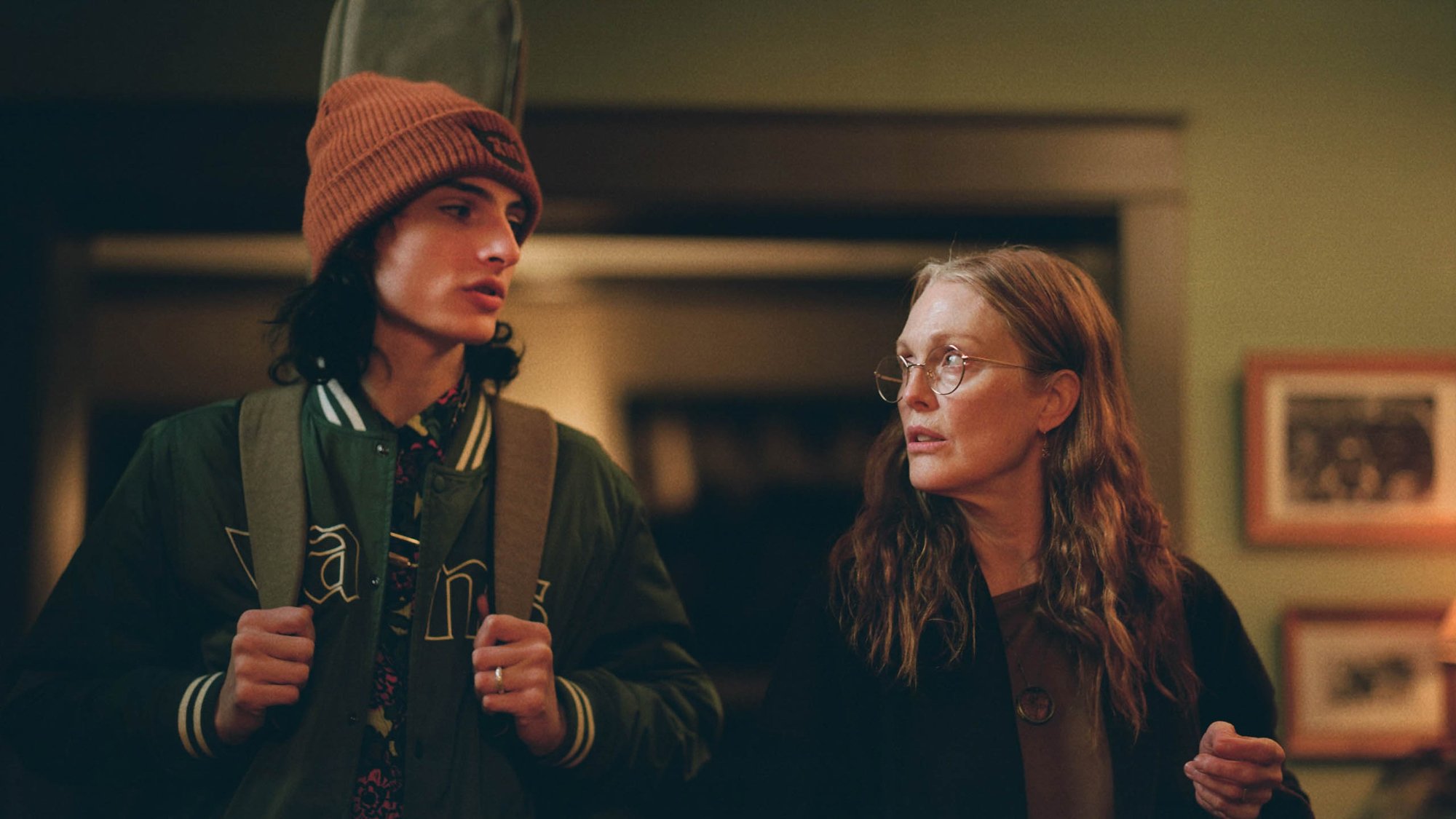 'When You Finish Saving the World' Finn Wolfhard as Ziggy and Julianne Moore as Evelyn looking at each other