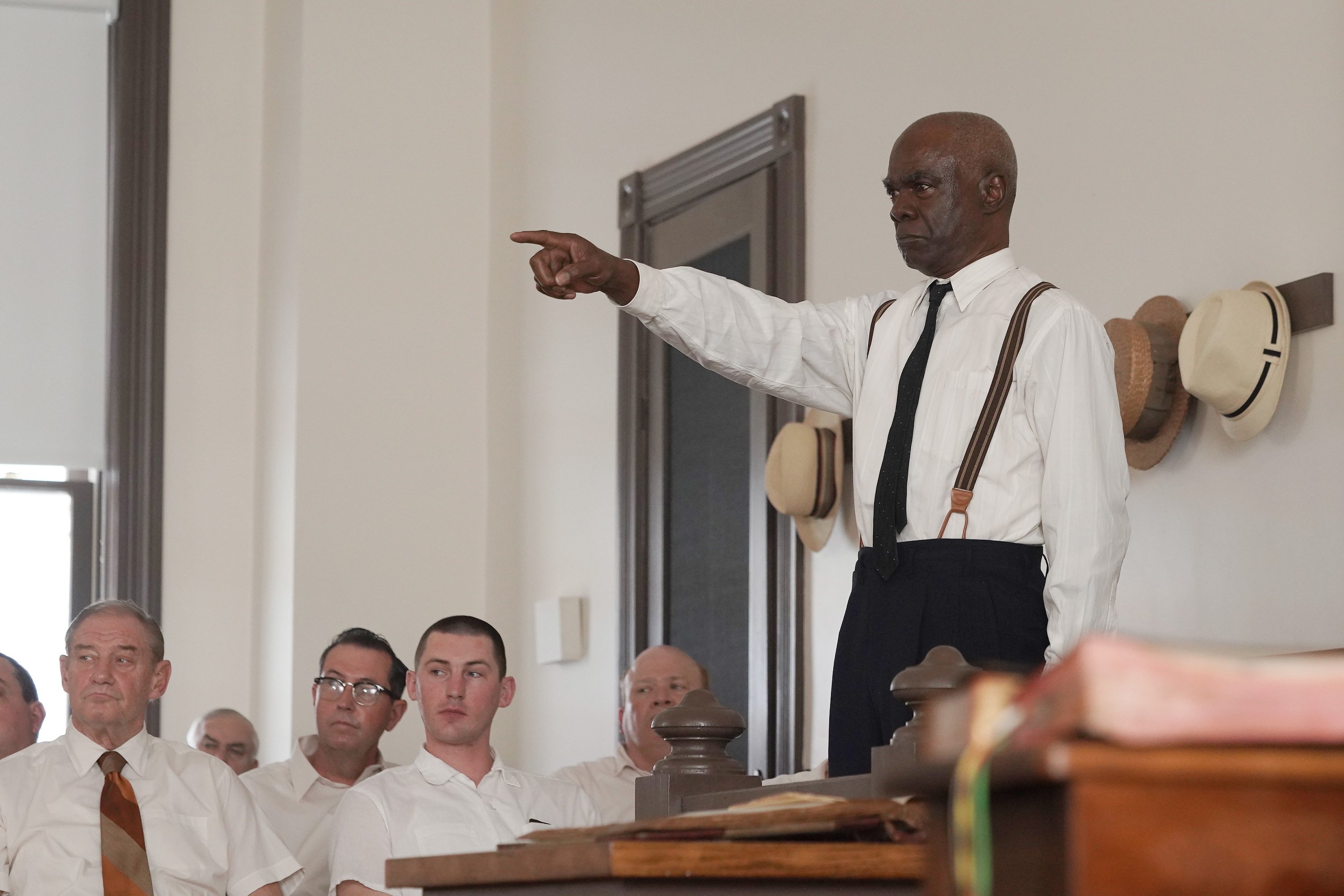 'Women of the Movement' Glynn Turman portrays Mose Wright pointing in the courtroom