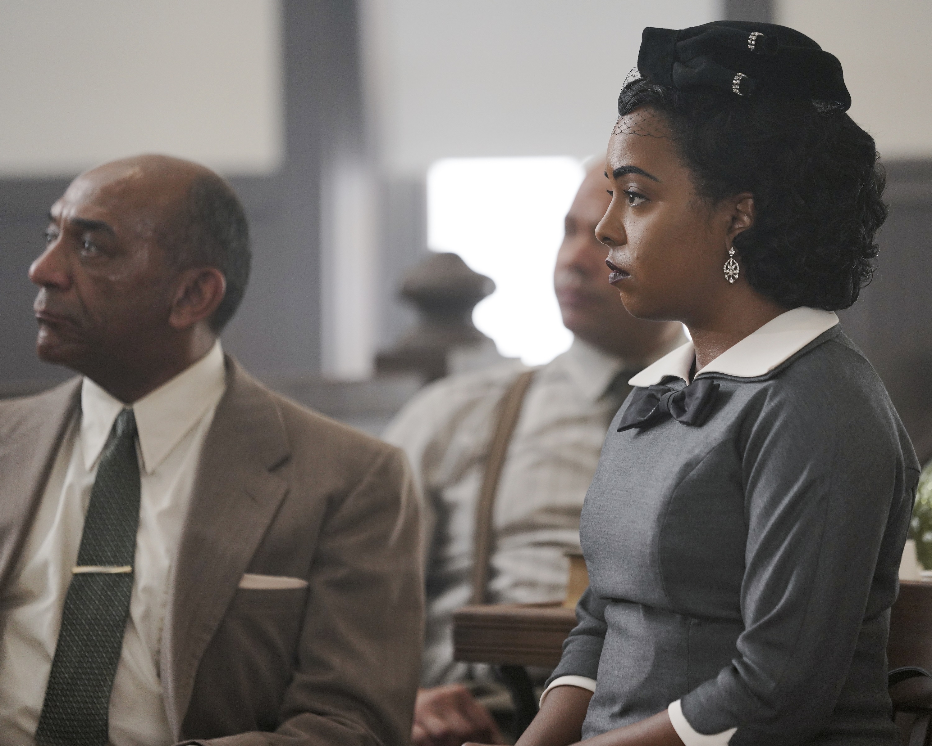 'Women of the Movement' Season 1 Adrienne Warren stands in a court room as Mamie Till-Mobley