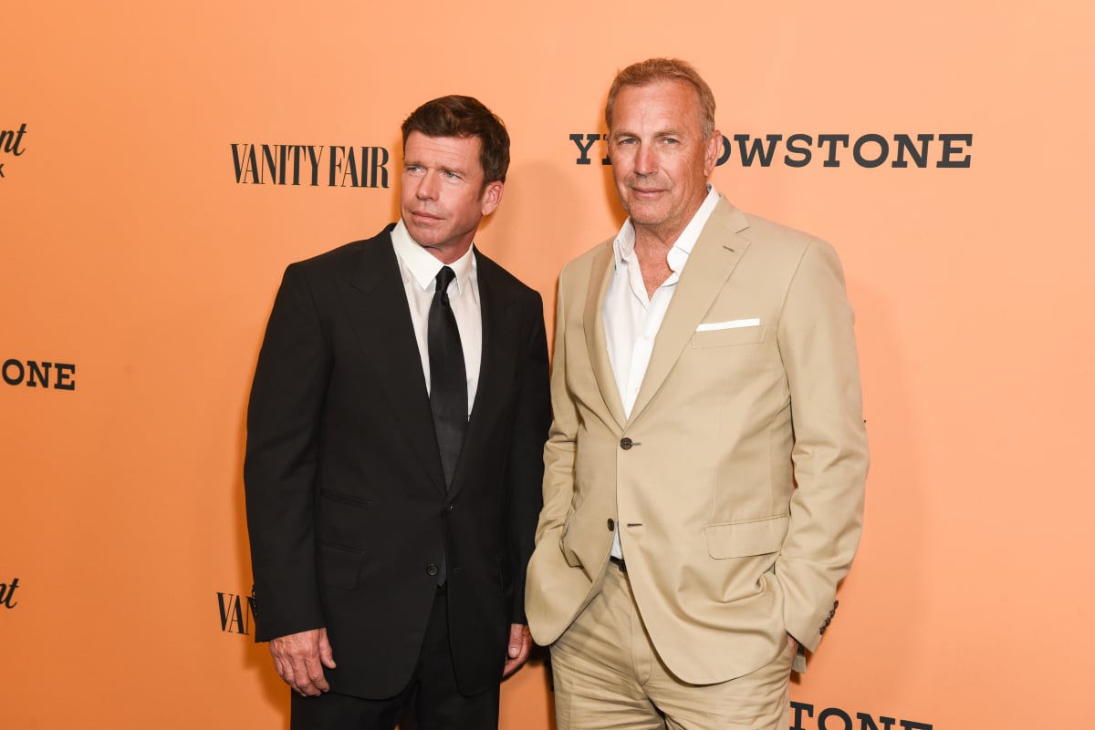 Yellowstone creator Taylor Sheridan and star Kevin Costner attend the premiere of season 1 at Paramount Studios on June 11, 2018 in Hollywood, California