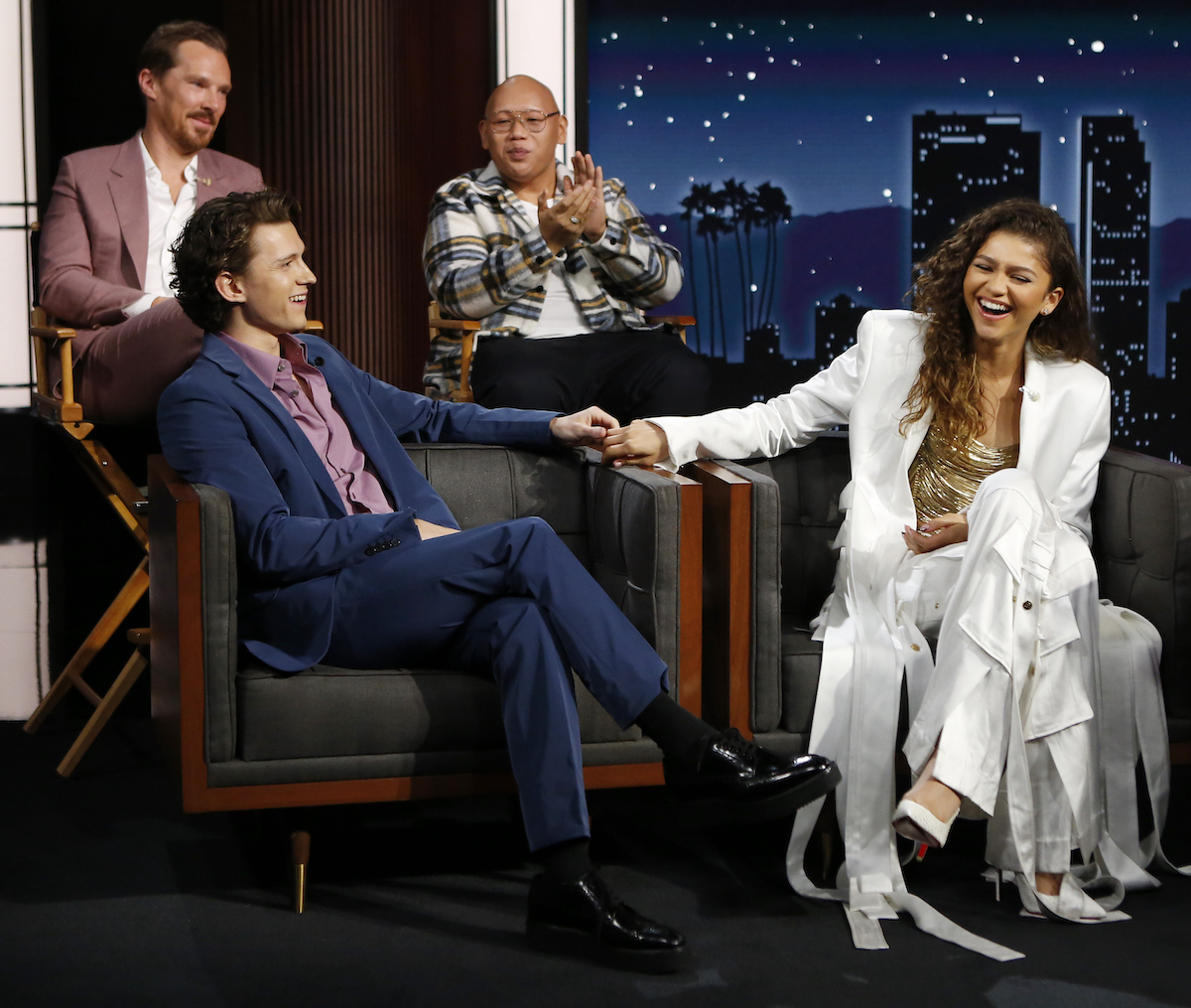 Benedict Cumberbatch, Tom Holland, Jacob Batalon, and Zendaya are interviewed on Jimmy Kimmel Live