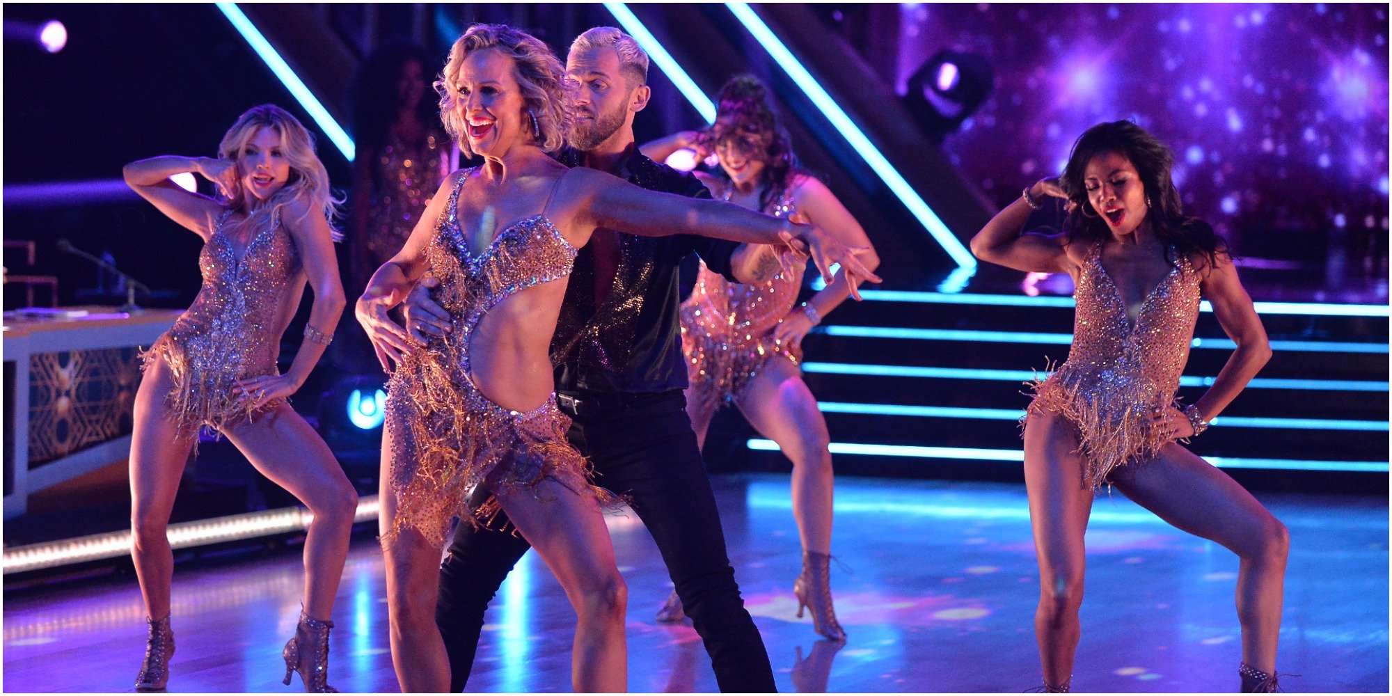 Artem Chigvinstev and Melora Hardin on the set of Dancing with the Stars season 30.