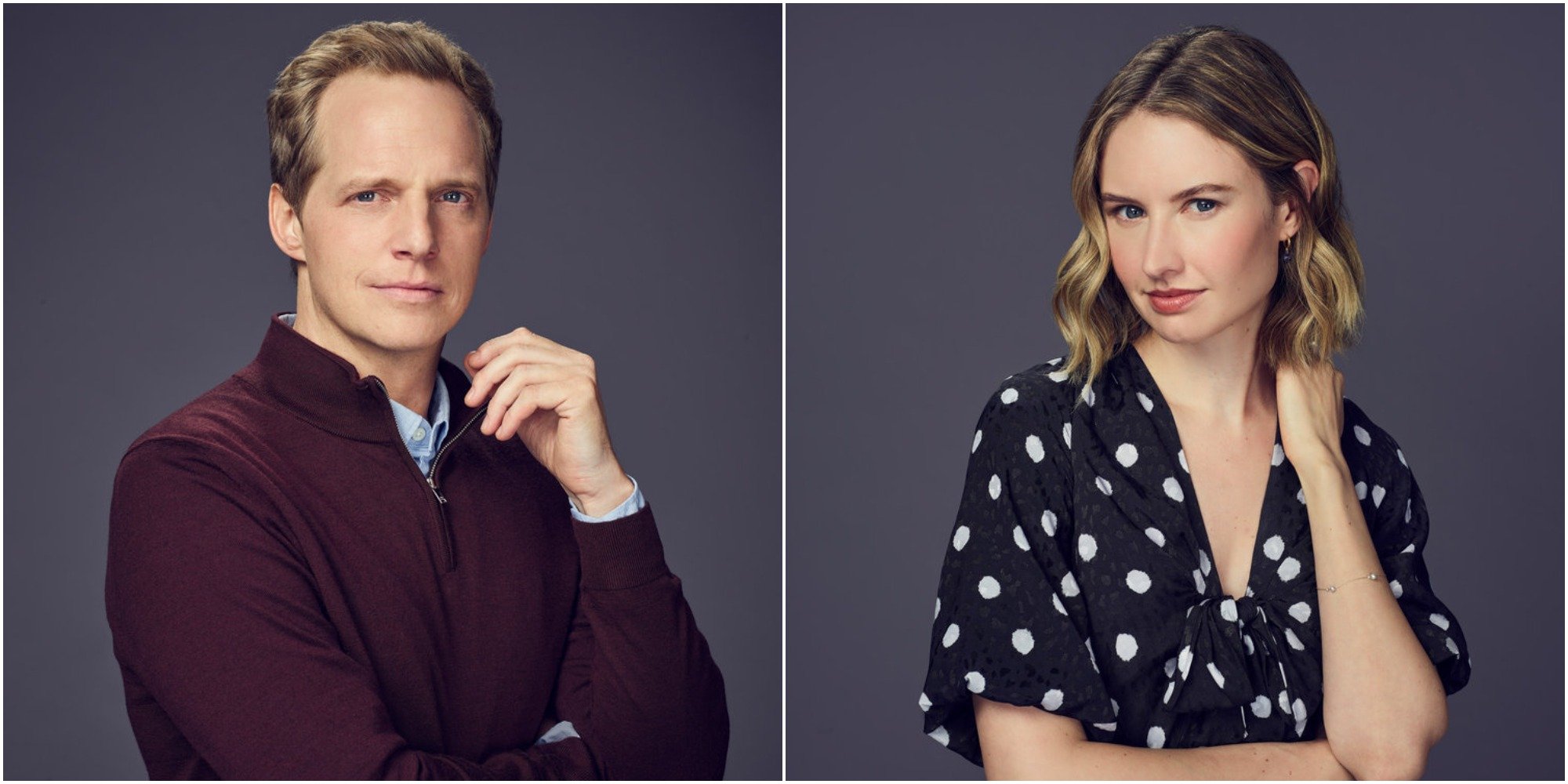 Chris Geere and Caitlin Thompson pose for This Is Us promo photos.
