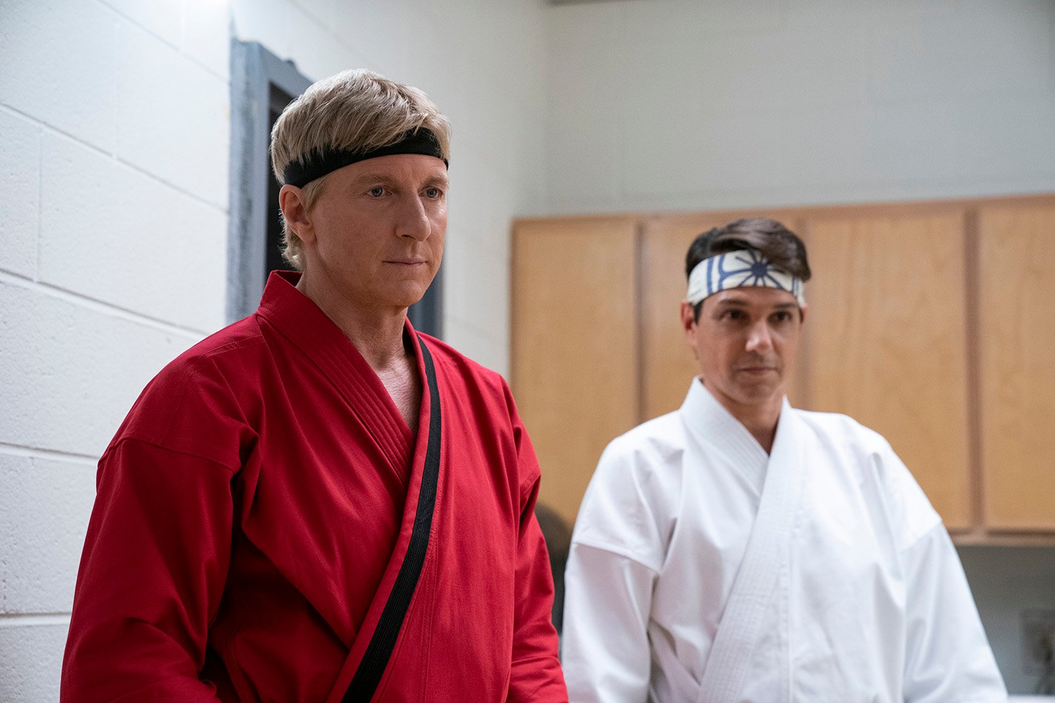 William Zabka as Johnny Lawrence and Ralph Macchio as Daniel LaRusso in Cobra Kai Season 4