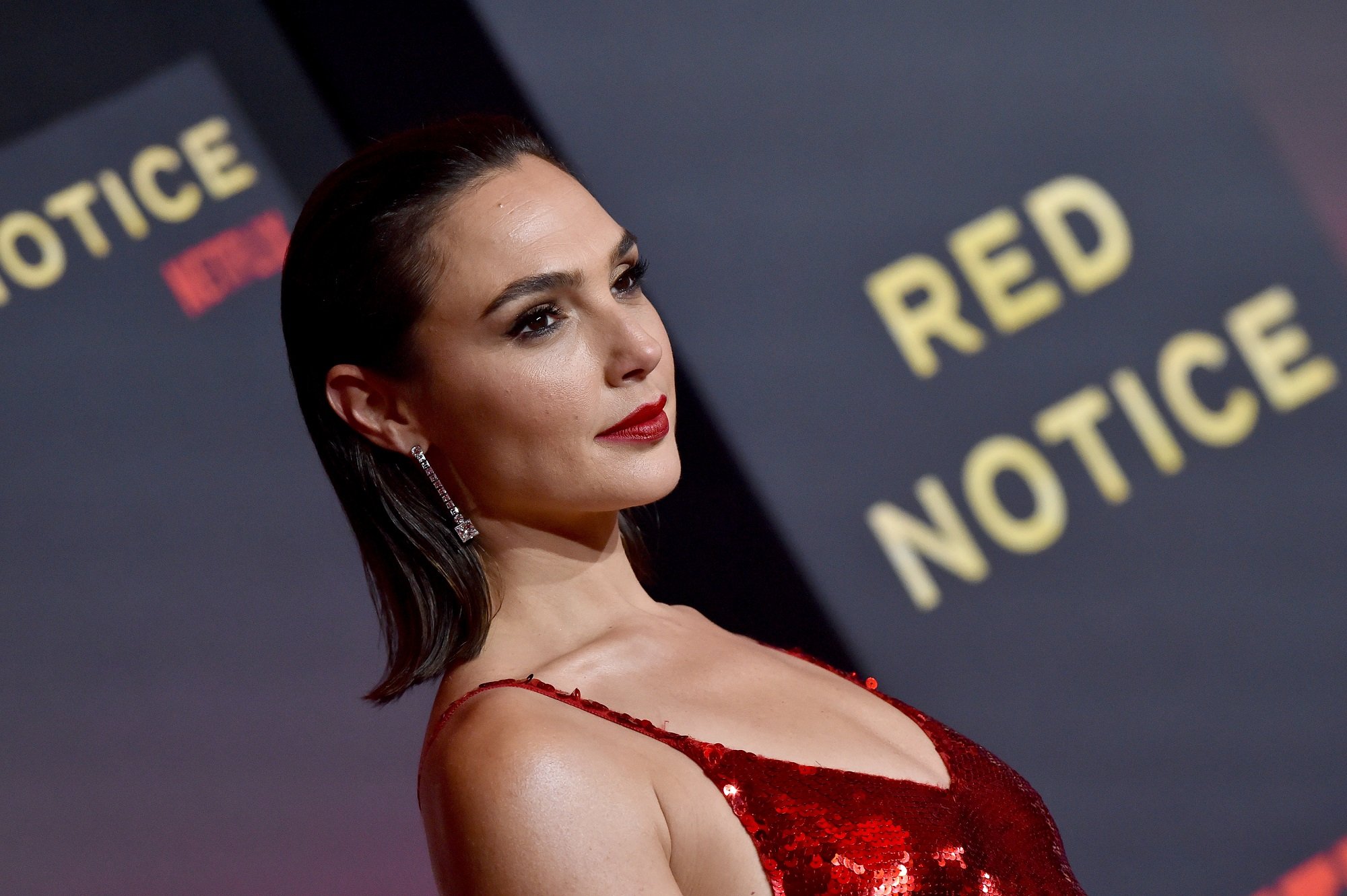 Gal Gadot at the premiere of 'Red Notice,' a film in which Armand de Brignac champagne was featured.