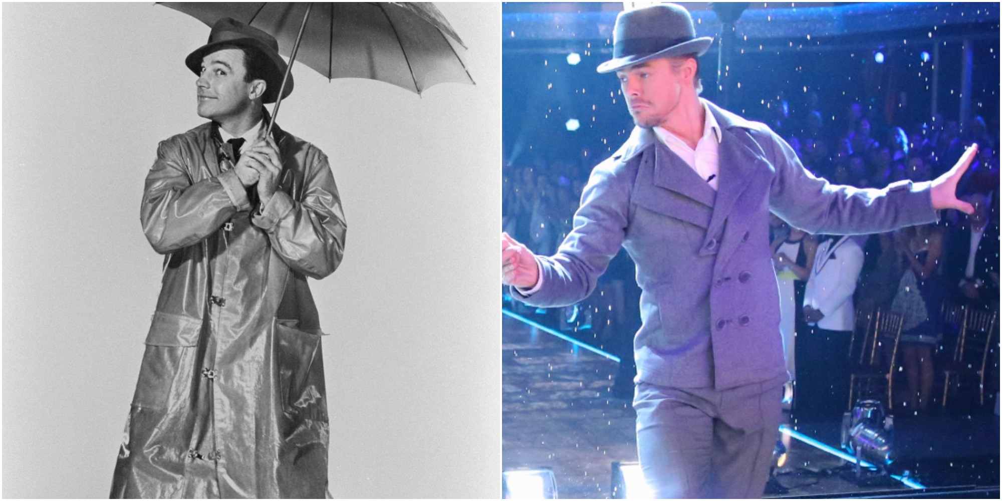 Gene Kelly and Derek Hough side by side in singin in the rain.