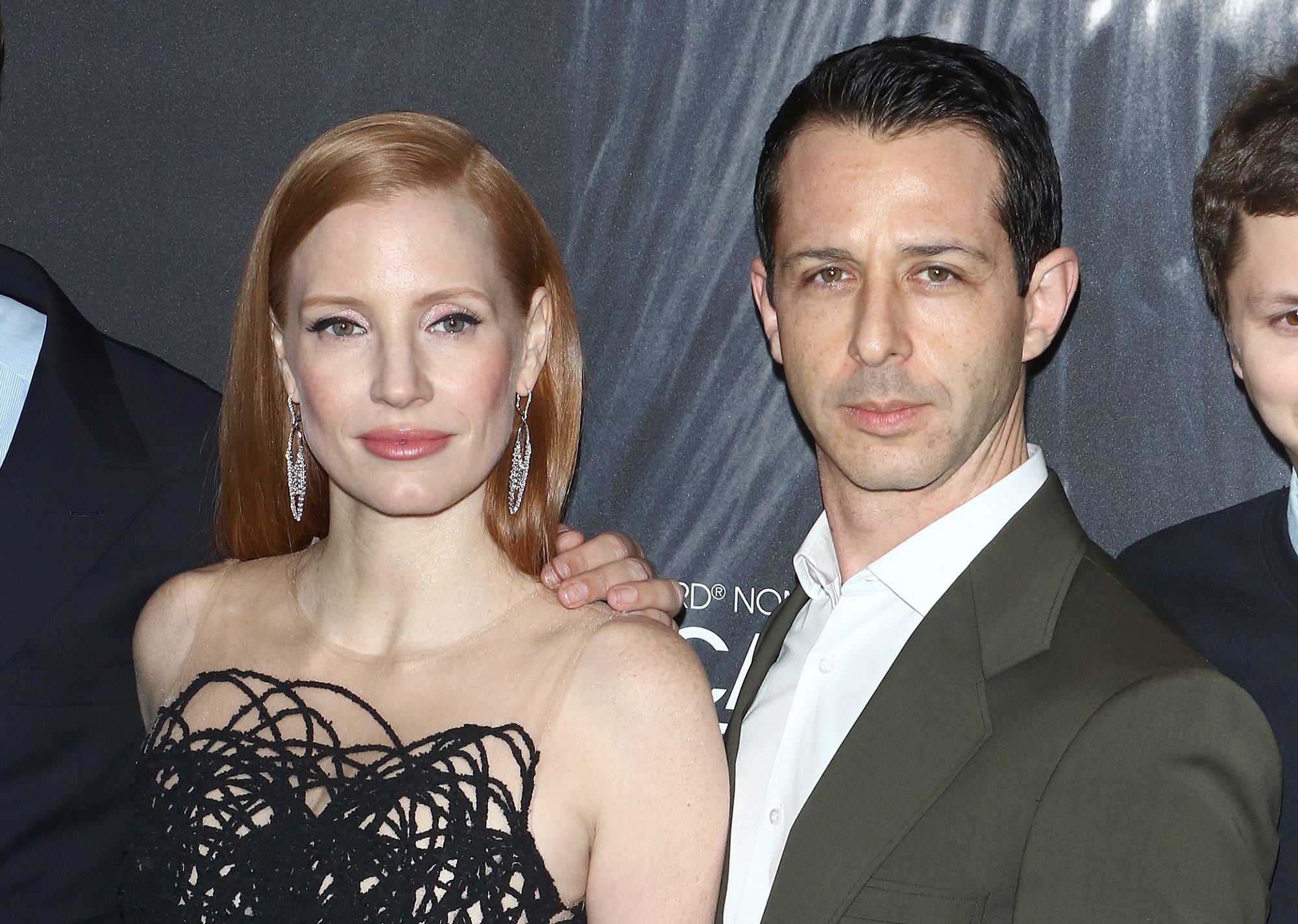 Actors Jessica Chastain (L) and Jeremy Strong attend the 'Molly's Game' New York premiere on December 13, 2017, in New York City.