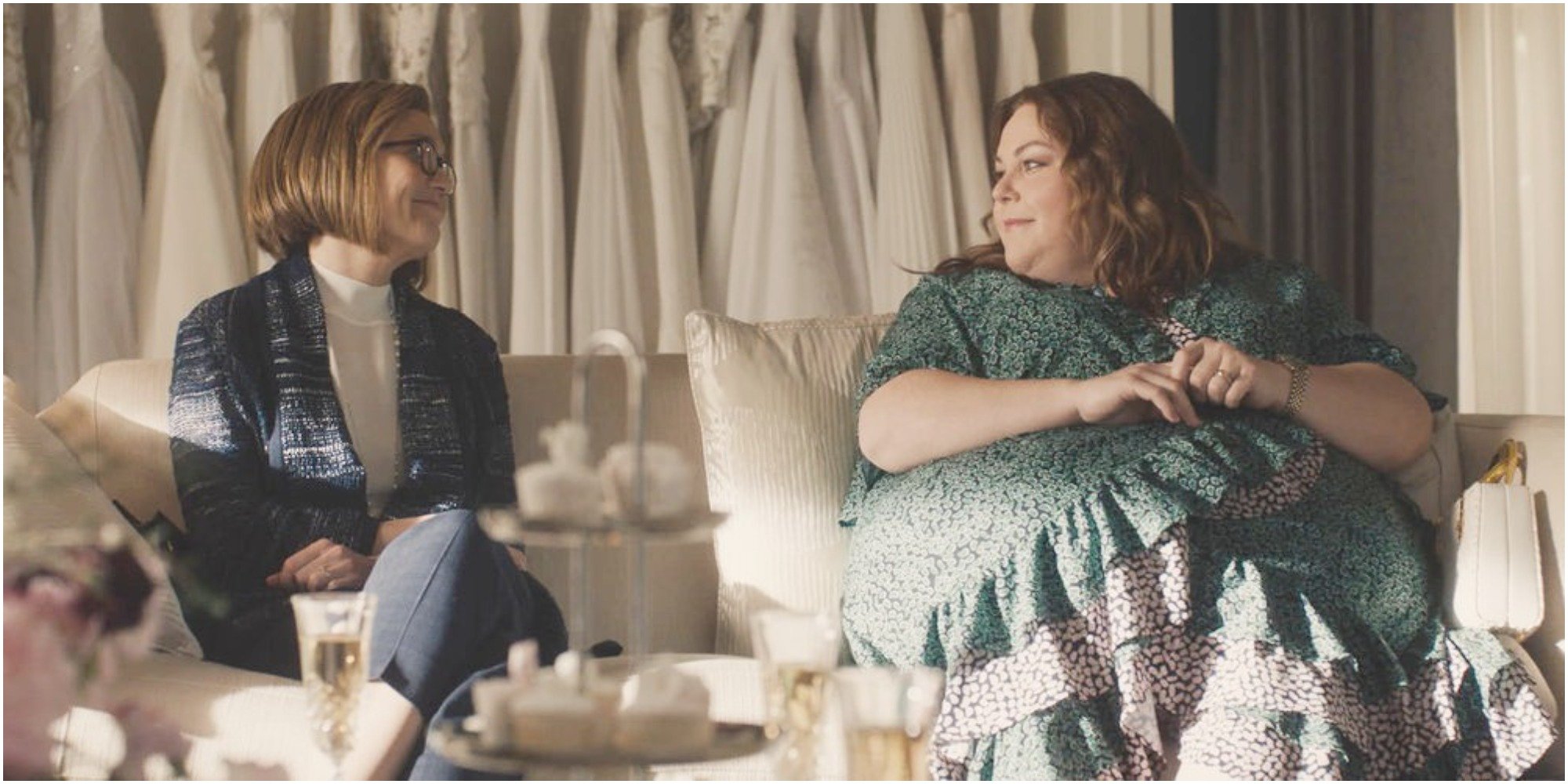 Mandy Moore and Chrissy Metz on the set of This Is Us.