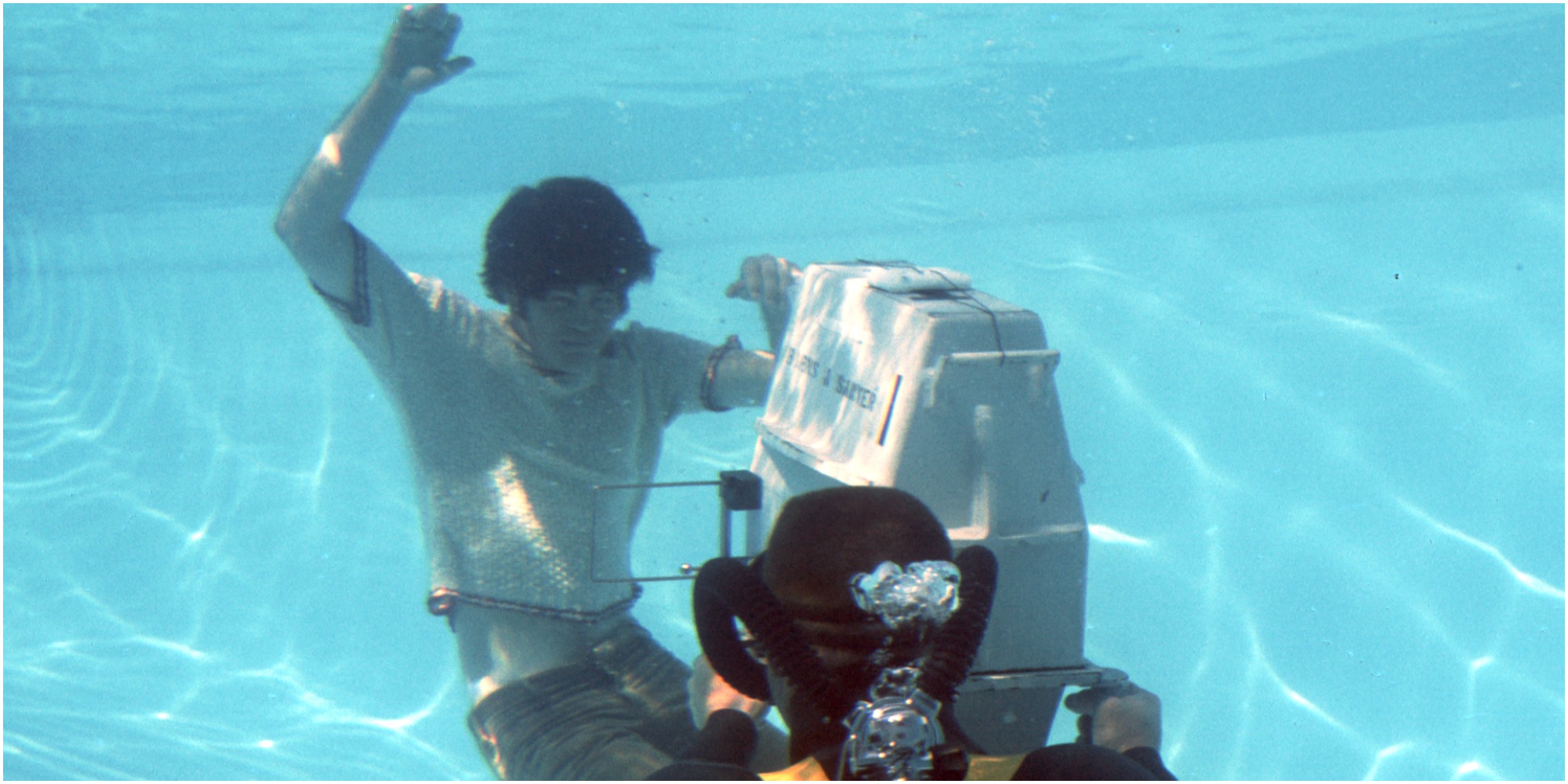 Micky Dolenz underwater shooting a scene from Head.