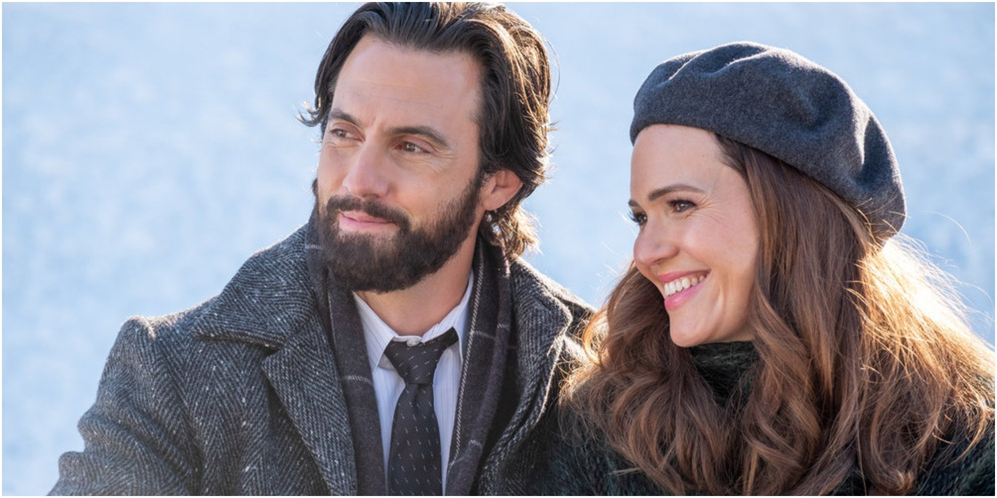 Milo Ventimiglia and Mandy Moore on the set of This Is Us.