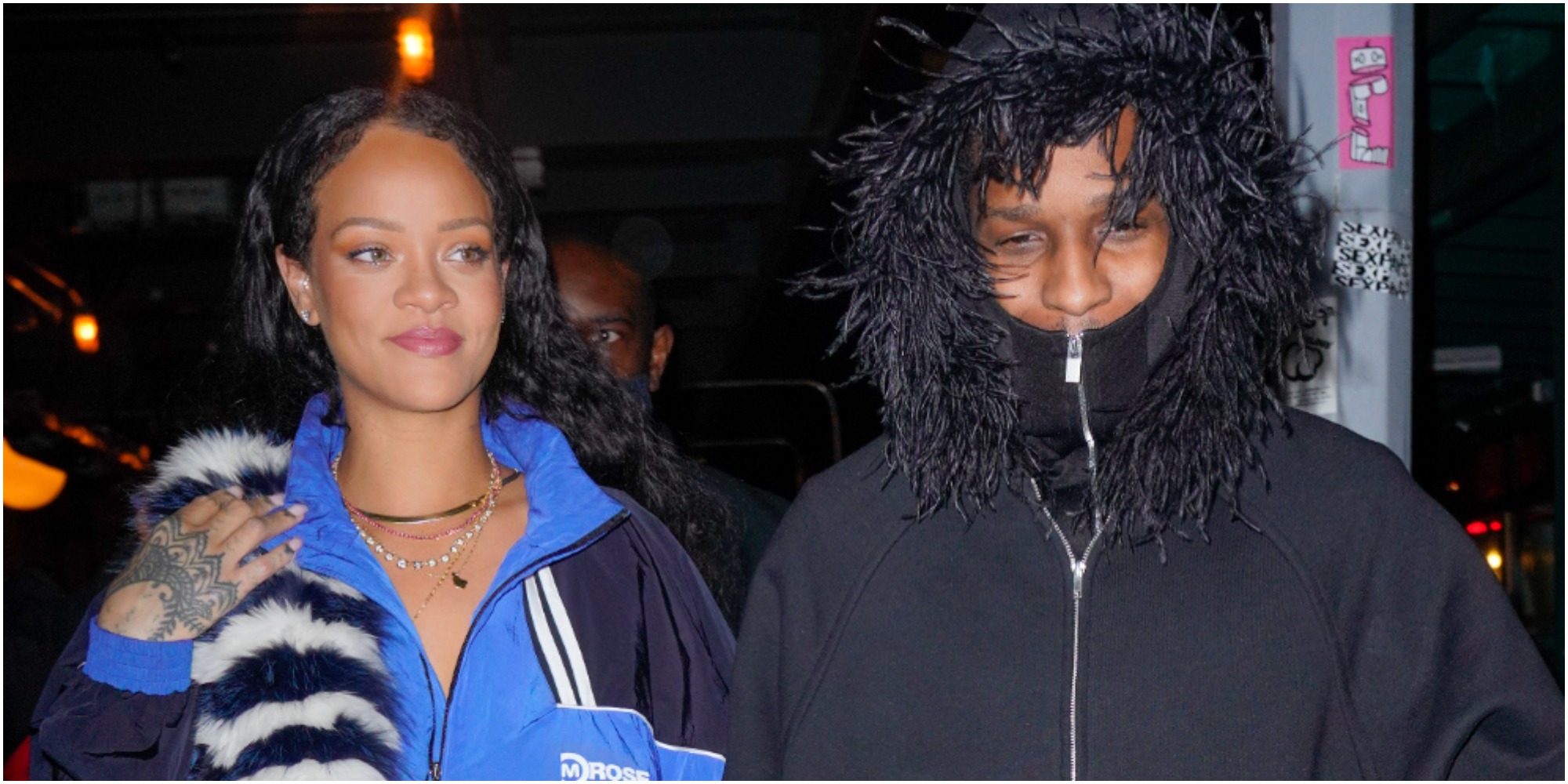 Rihanna and A$AP Rocky depart Pastis Restaurant on January 28, 2022 in New York City