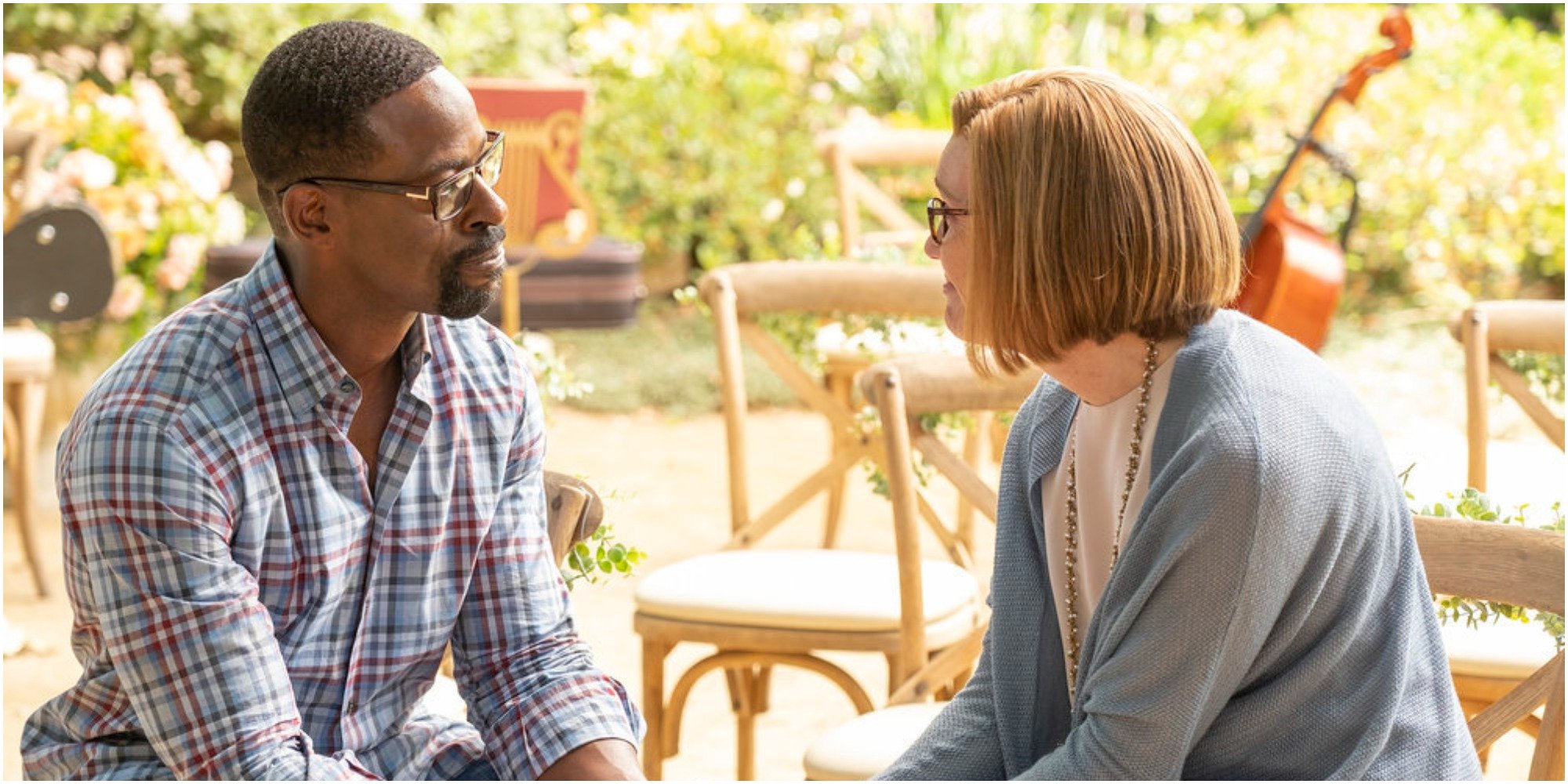 Sterling K. Brown and Mandy Moore on the set of This Is Us.
